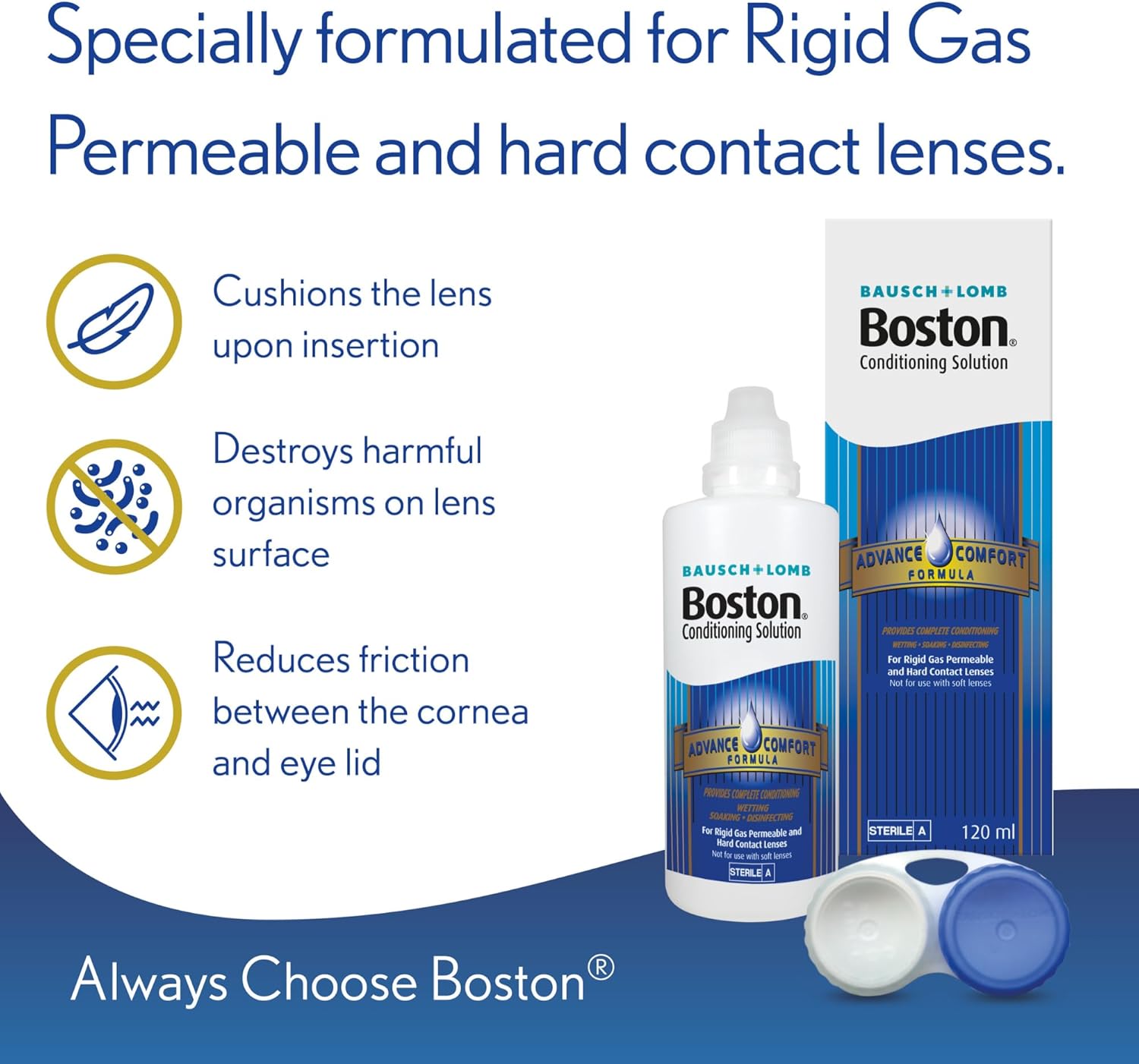 Boston Advance Cleaner Conditioning Solution Multipack - 3x 30ml Cleaner, 3x 120ml Conditioning Solution, Contact Lens Solution for Rigid Gas Permeable & Hard Contact Lenses, 1x Lens Case Included