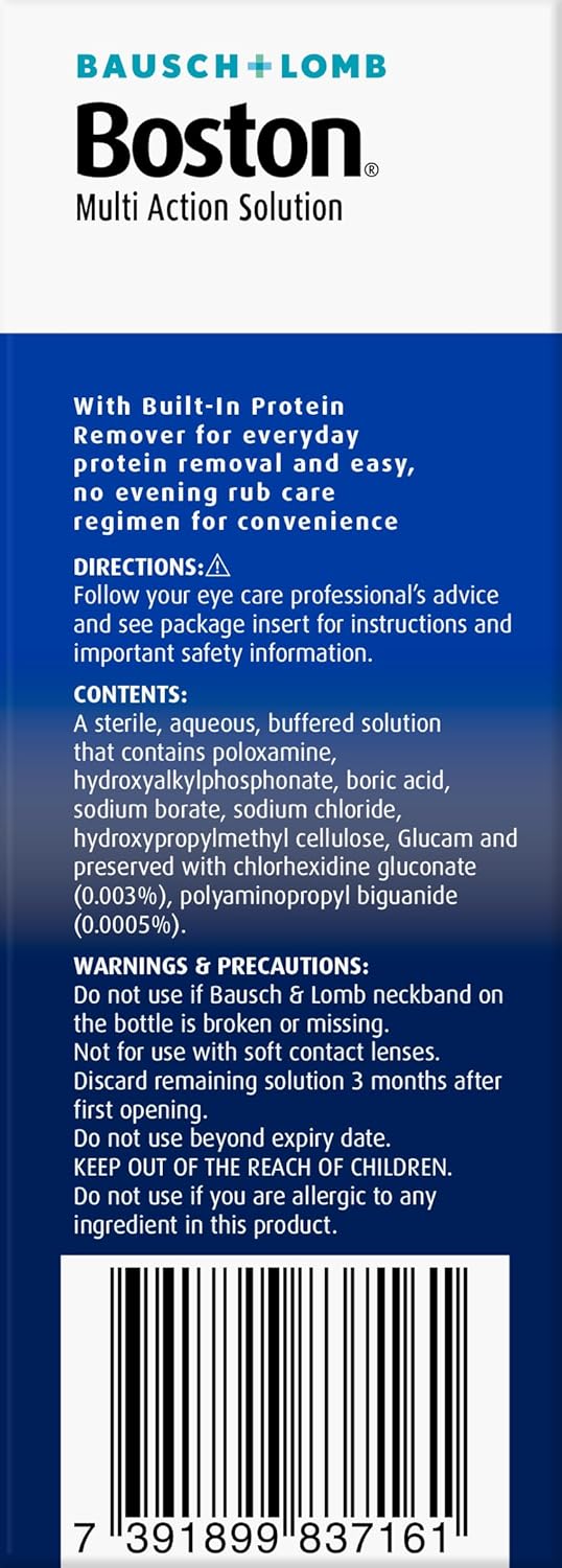 Boston Simplus Multi-Action Solution, 120ml Contact Lens Solution for Rigid Gas Permeable Contact Lenses - Clean, Disinfect, & Condition with Contact Lens Case