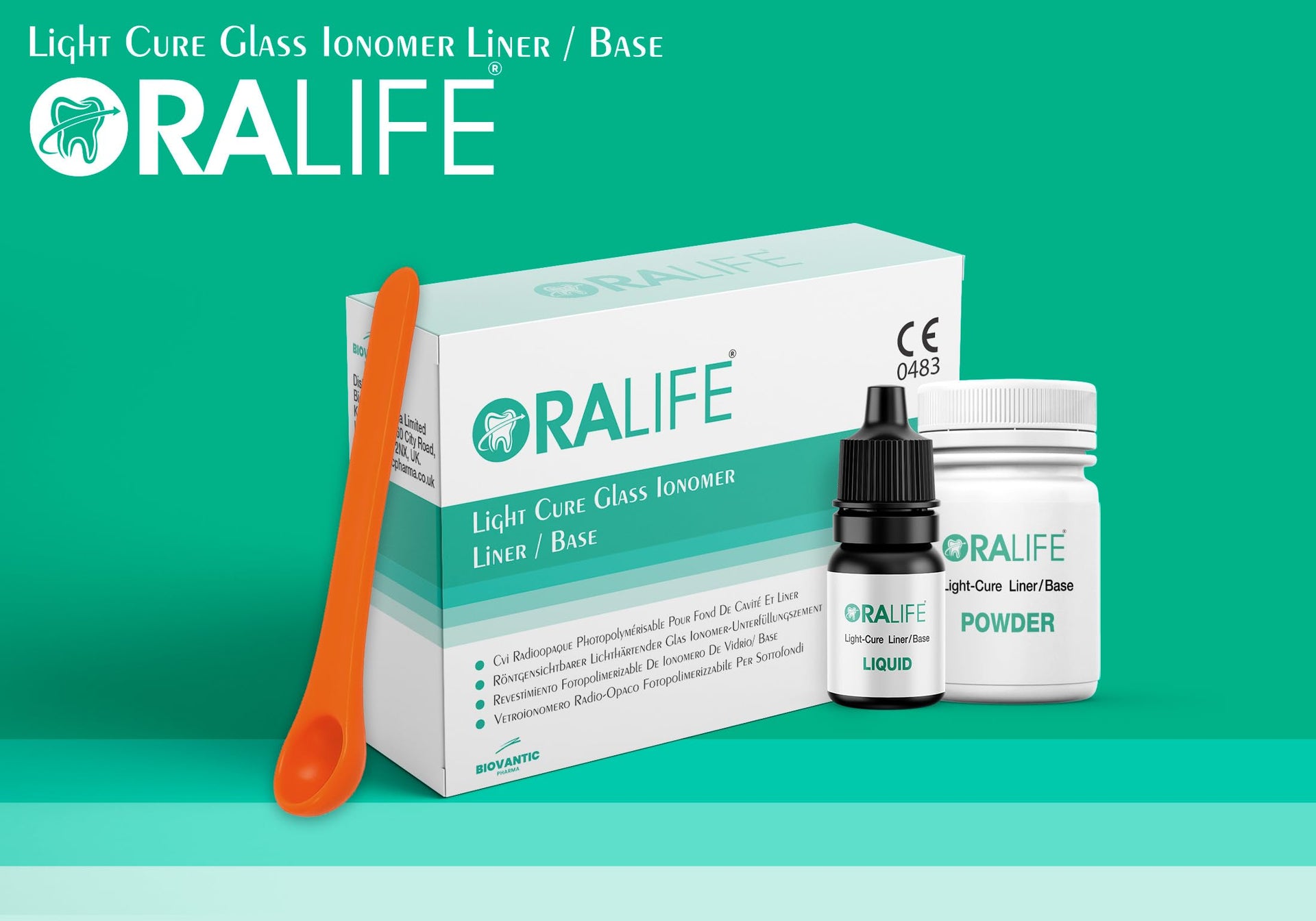 ORALIFE Light Glass Ionomer Liner/Base Cement Kit – Powder & Liquid with Mixing Tools