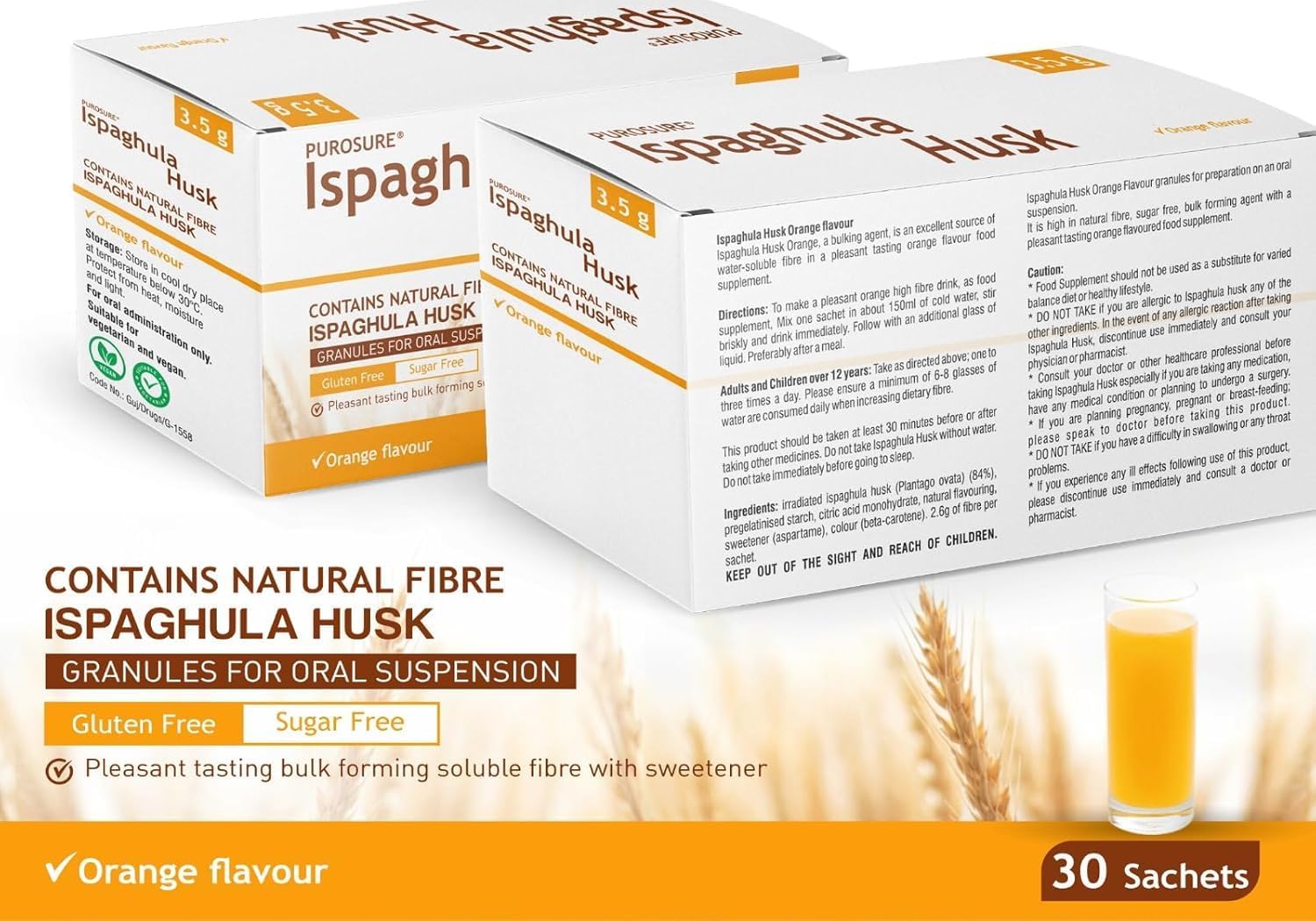 PuroSure Ispaghula Husk Orange Sachets (30x)