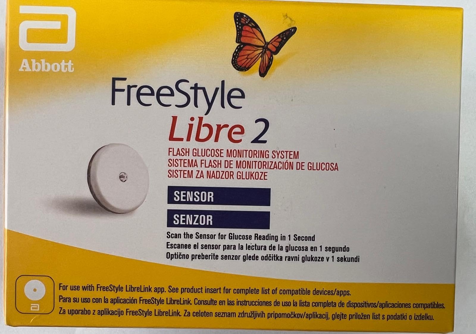 Abbott Freestyle Libre 2 Sensor Flash Glucose Monitoring System Compact Continuous Glucose Monitoring (CGM)