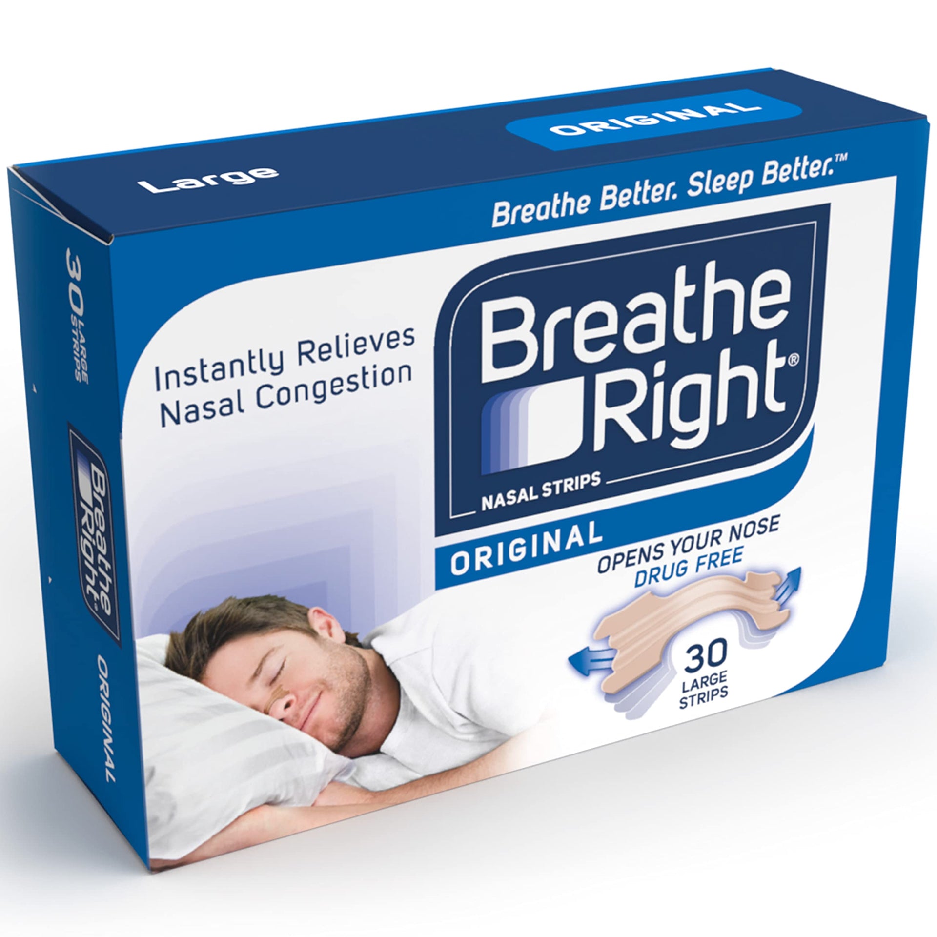 Breathe Right Nasal Strips Original Large 30s | Instantly Relieves Nasal Congestion | Helps Reduce Snoring