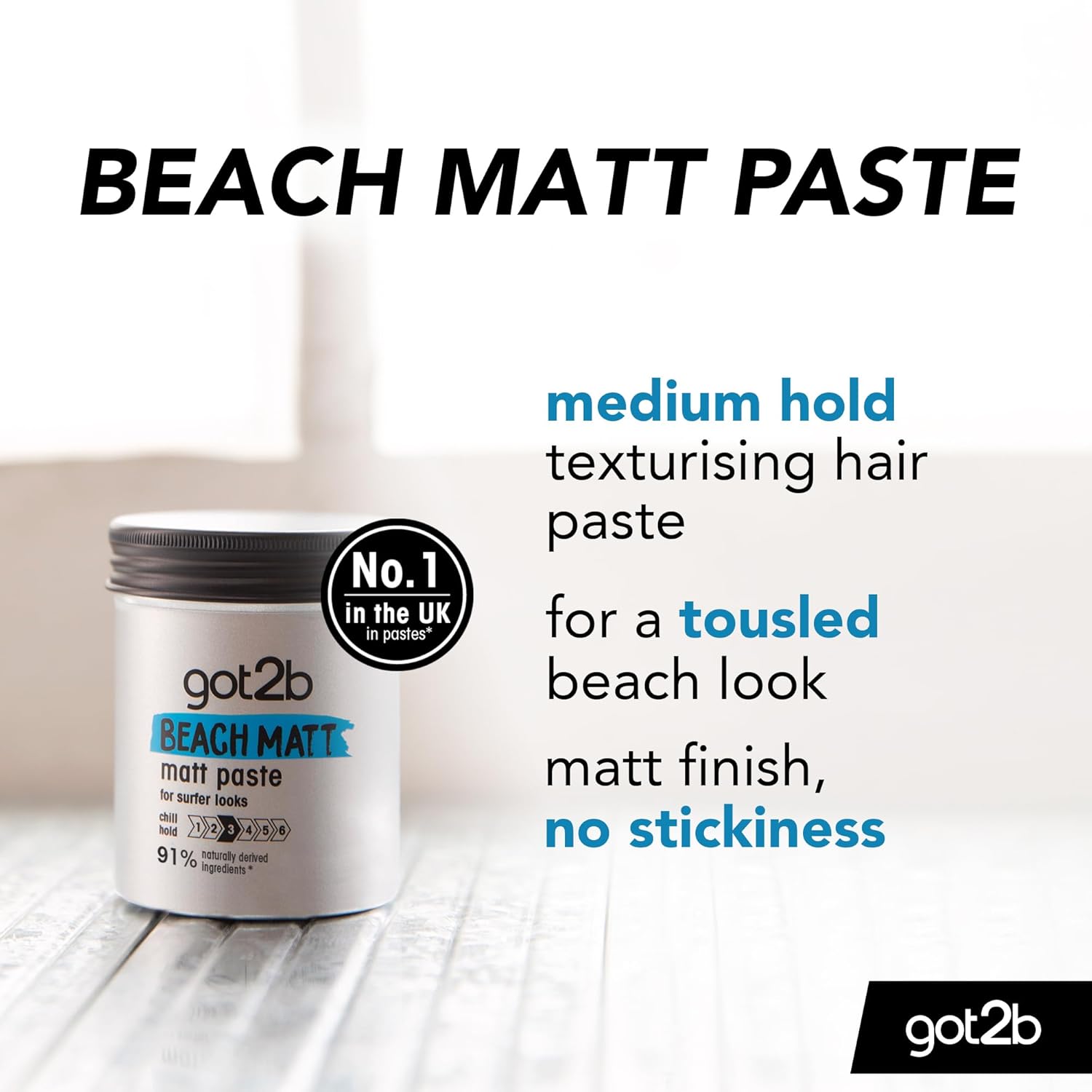 Got2b Beach Matt, Medium Hold, No Stickiness, Matt Texture Hair Paste, 100ml