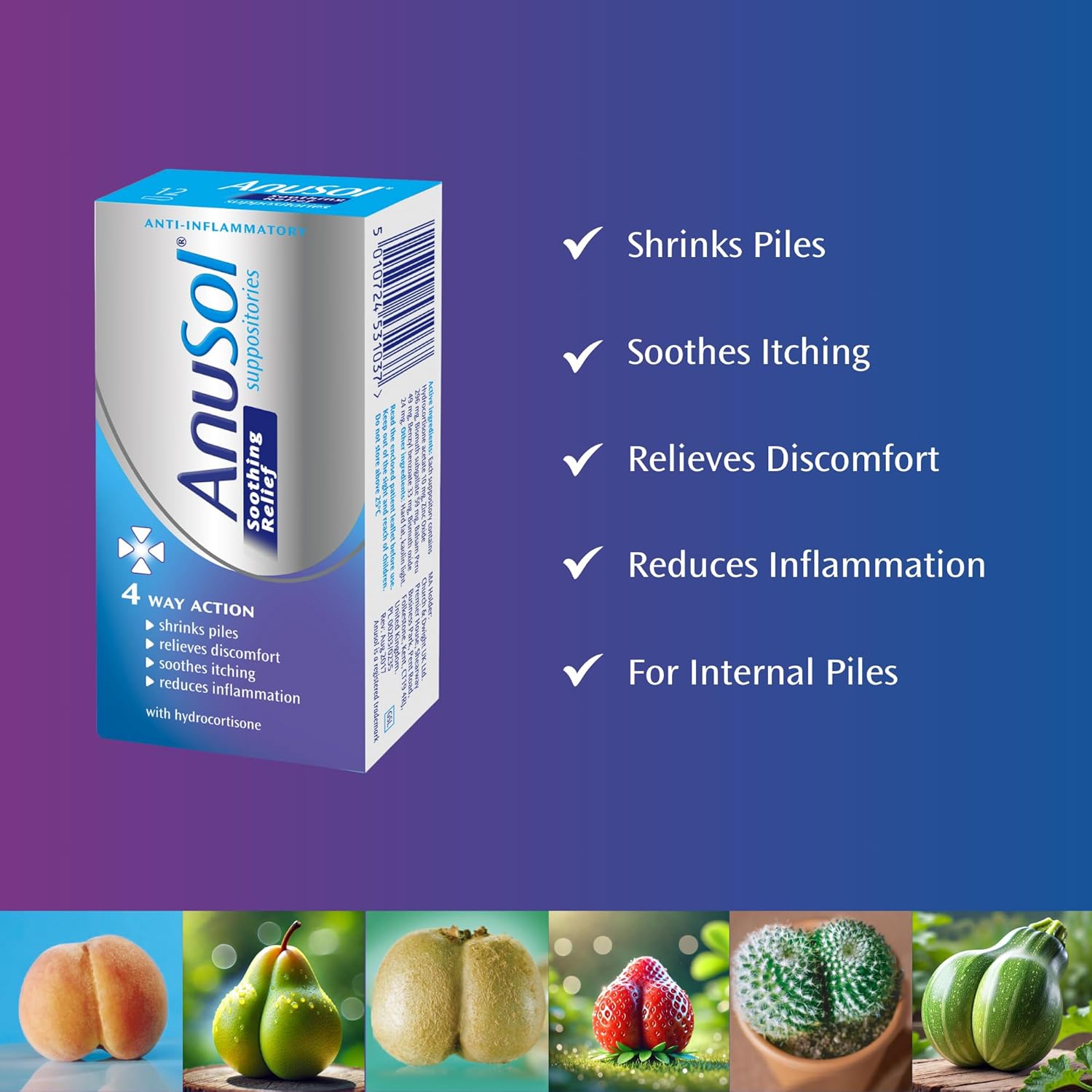 Anusol 4 Way action 12 Suppositories For Haemorrhoids & Related Conditions