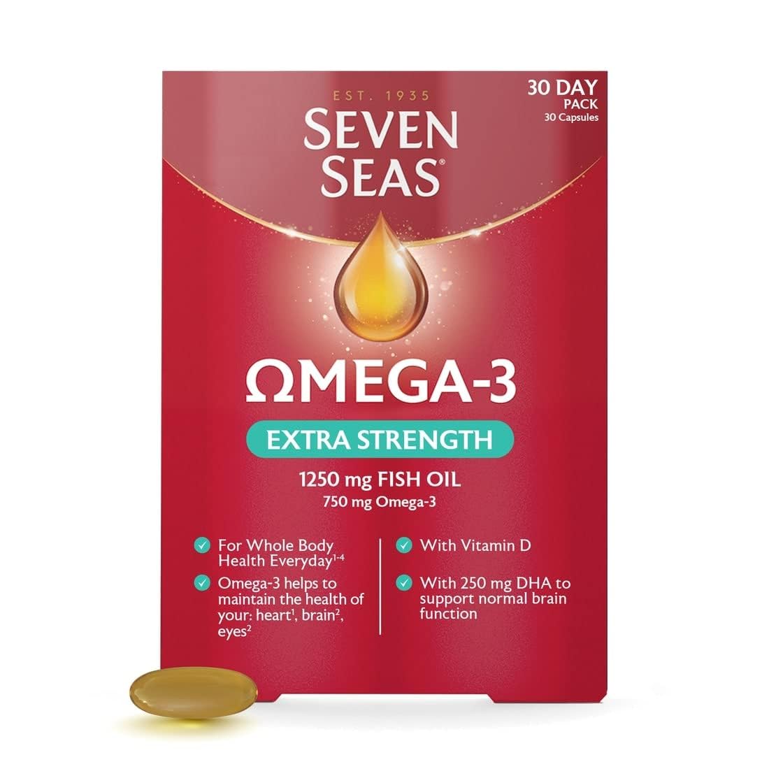 Seven Seas Omega-3 Fish Oil Extra Strength, One-A-Day 30 High Strength Tablets