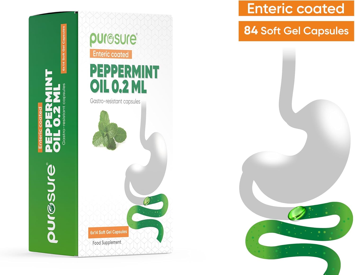 Purosure Peppermint Oil Capsules – 84 Enteric-Coated Softgels (0.2ml)