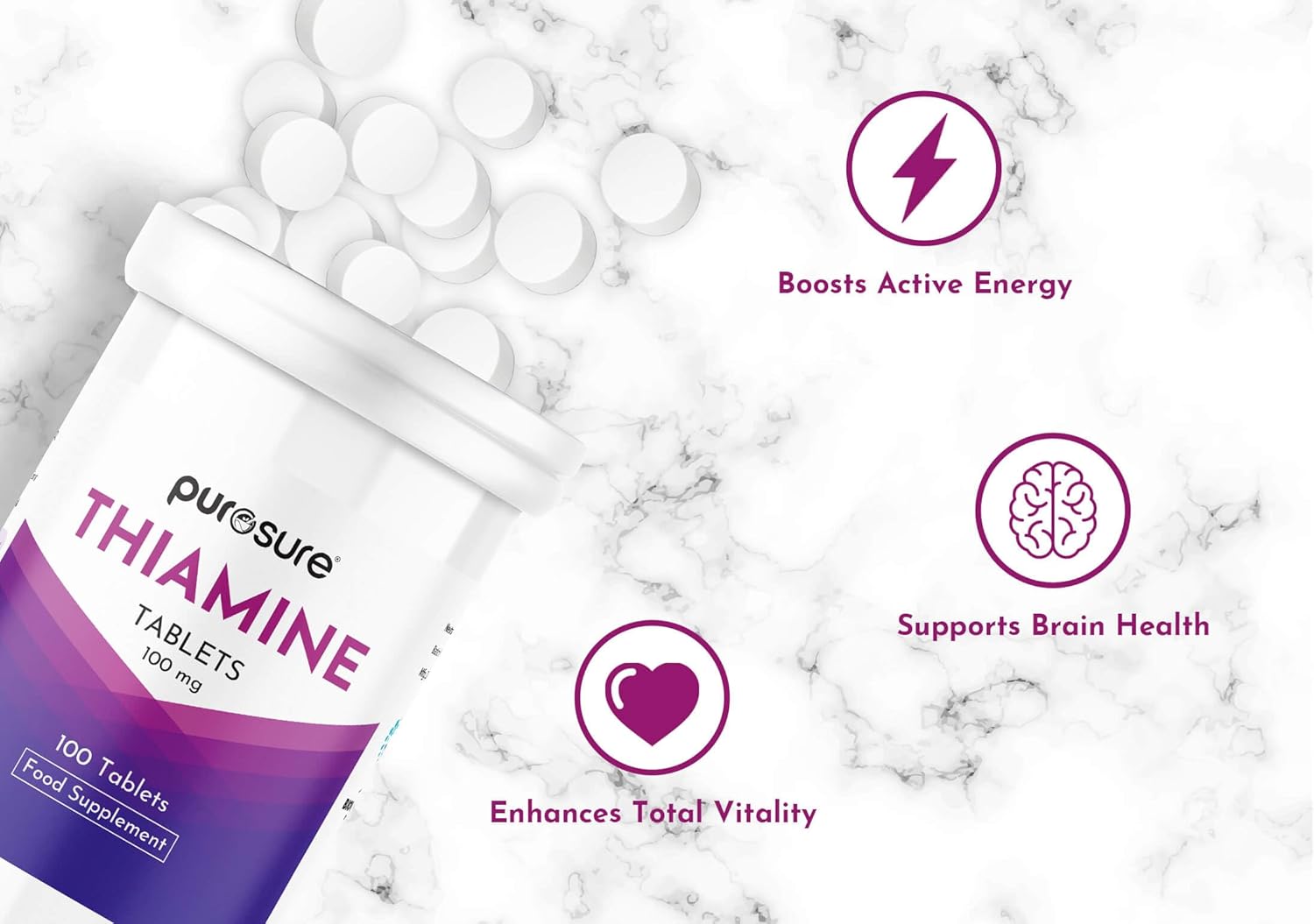PuroSure Vitamin B1 Thiamine 100mg Tablets – Pack of 100