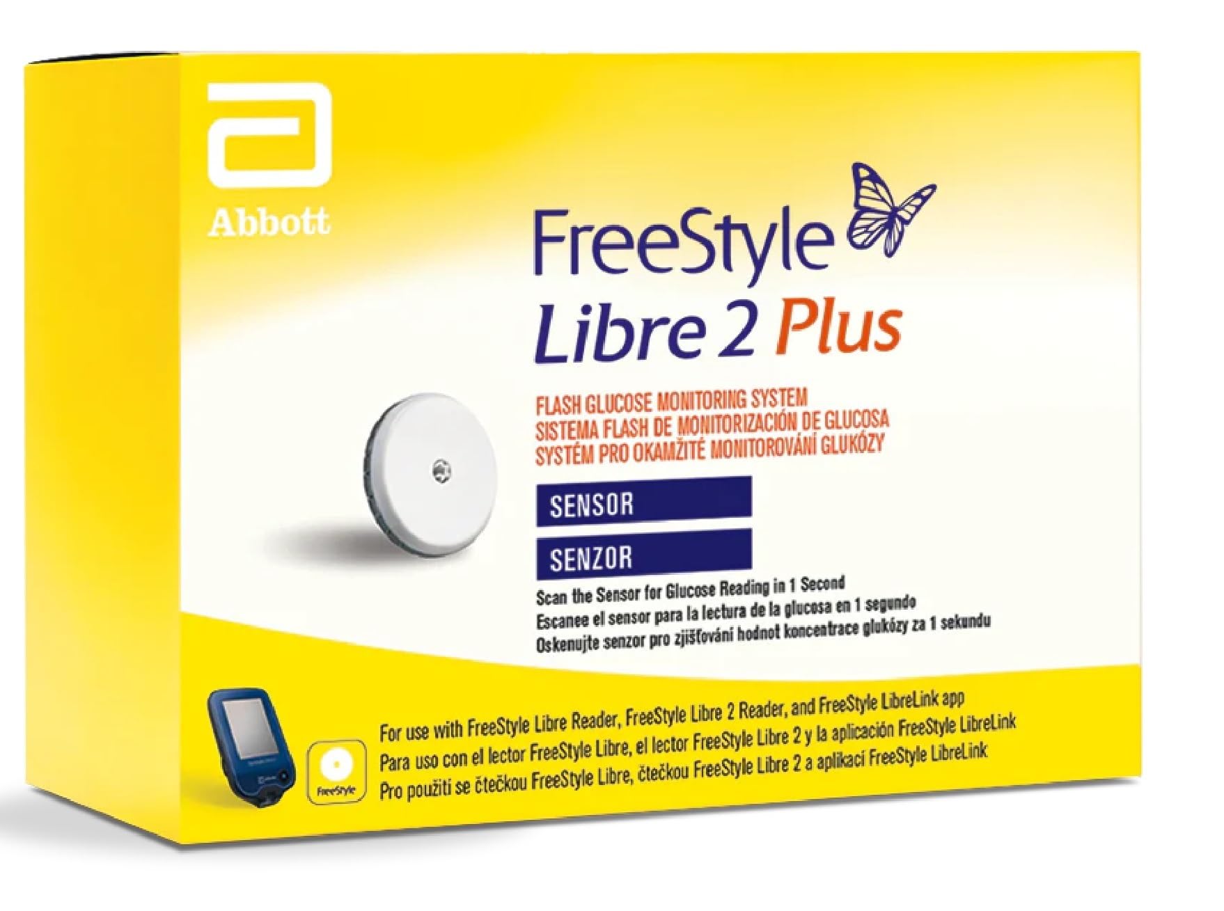 Abbott FreeStyle Libre 2 Plus Sensor for diabetes monitoring Compact Continuous Glucose Monitoring (CGM)