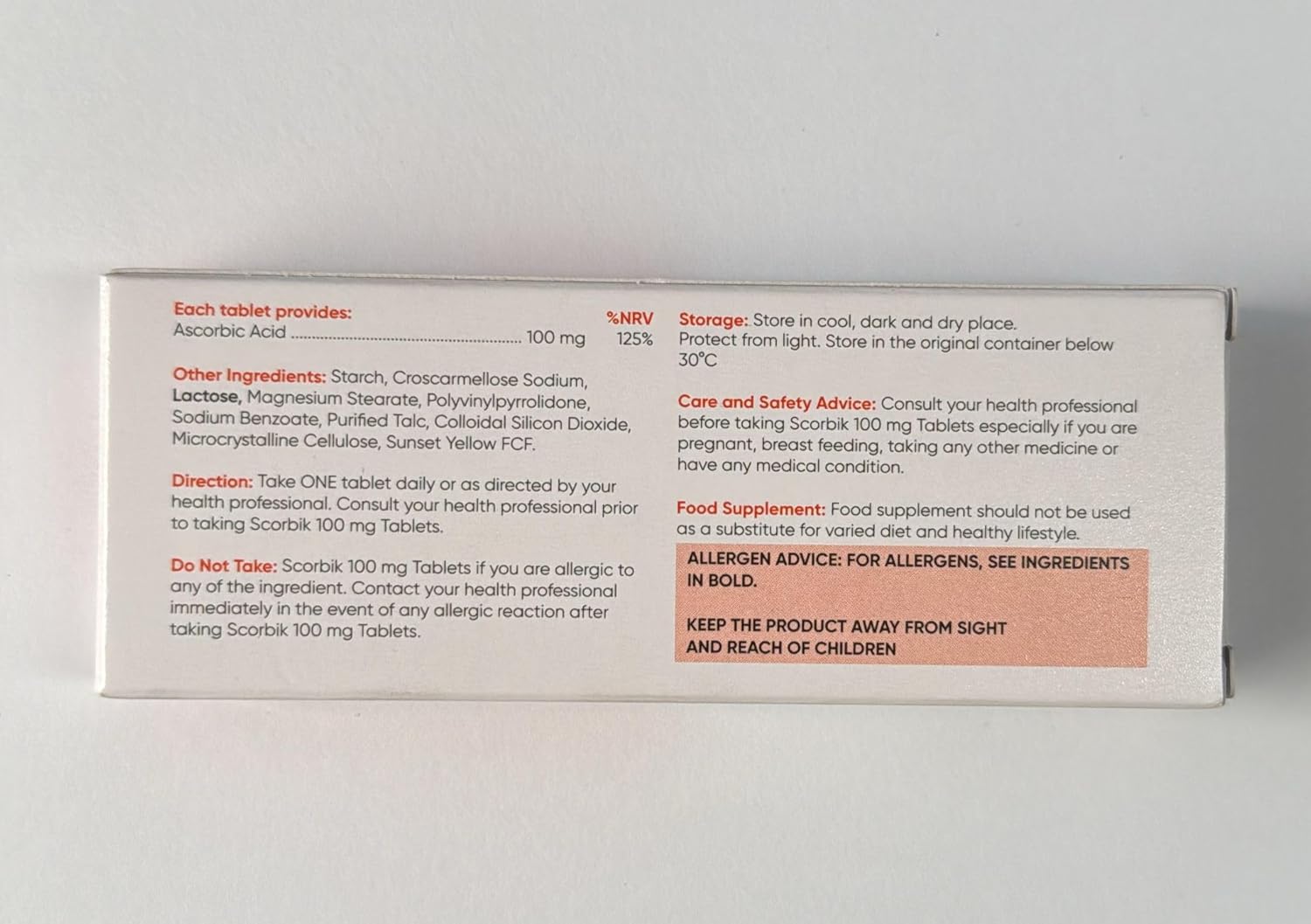 Ascorbic Acid Vitamin C 100mg – 28 Tablets for Immune Support