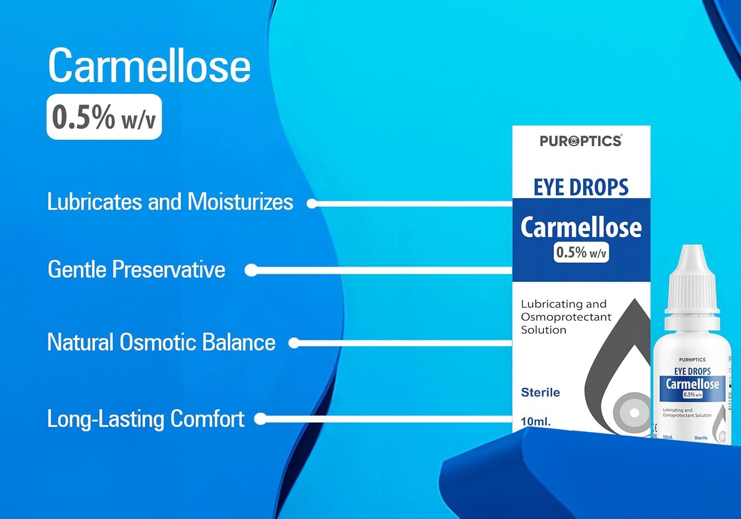 PUROPTICS Carmellose 0.5% Lubricant Eye Drops for Dry Eyes and Irritated Eyes 10ml