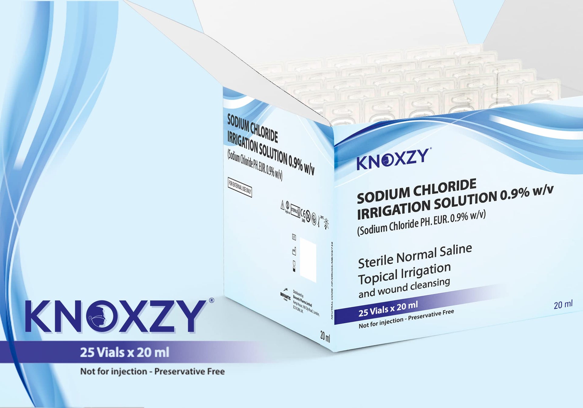 KNOXZY Sterile Saline Pods – 25 x 20ml for Eye Wash & Wound Cleansing
