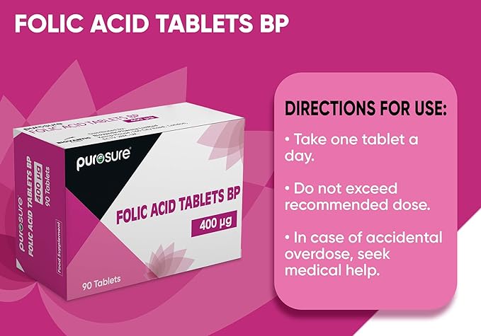 PuroSure Vitamin B9 – Folic Acid 400 mcg, 90 Tablets