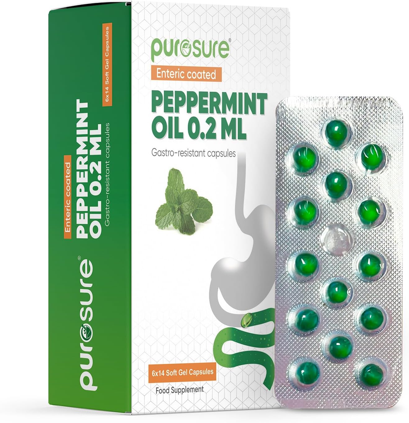 Purosure Peppermint Oil Capsules – 84 Enteric-Coated Softgels (0.2ml)