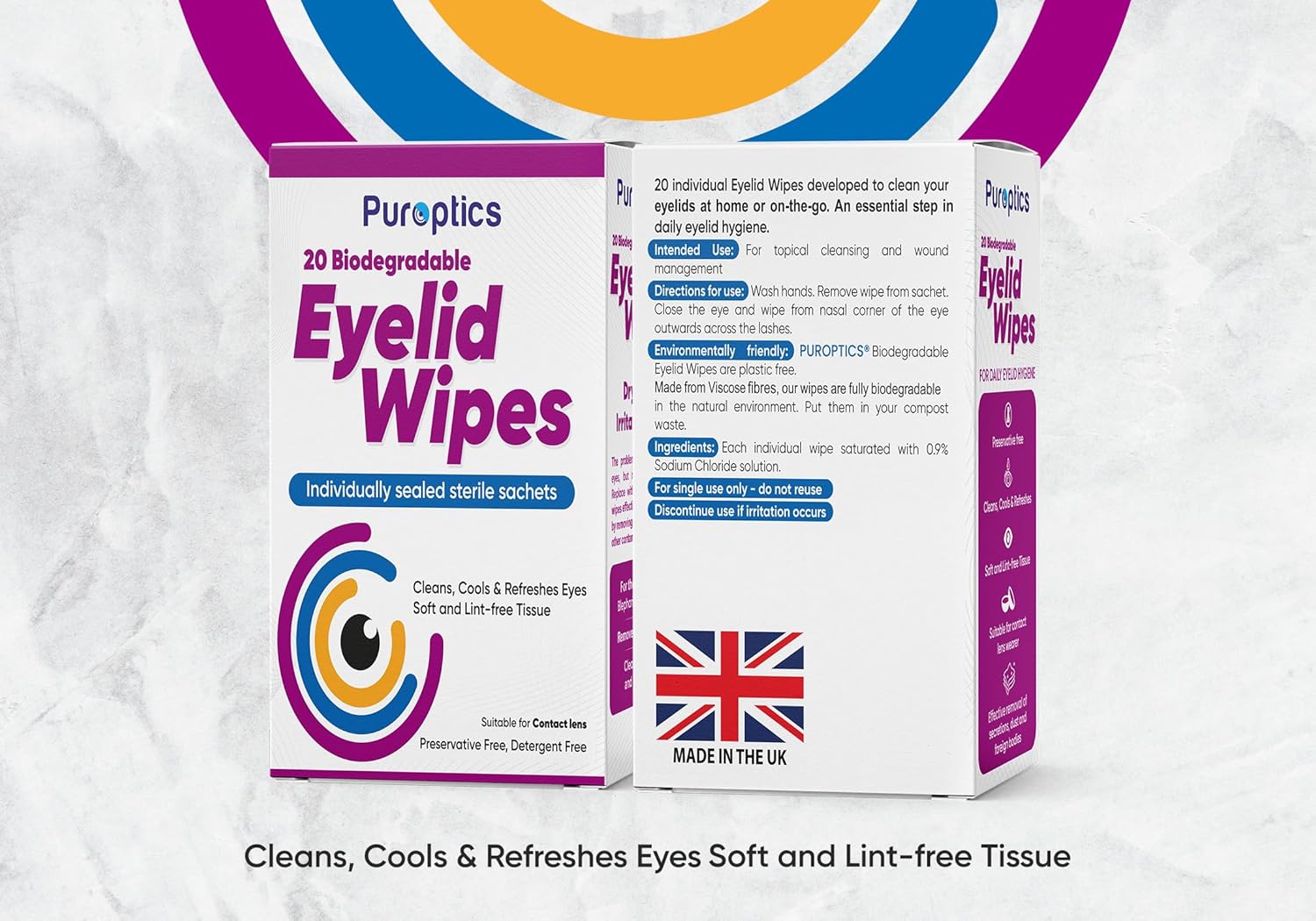 Puroptics Eyelid Wipes | 20 Individually Wrapped Eyelid Cleansing Wipes