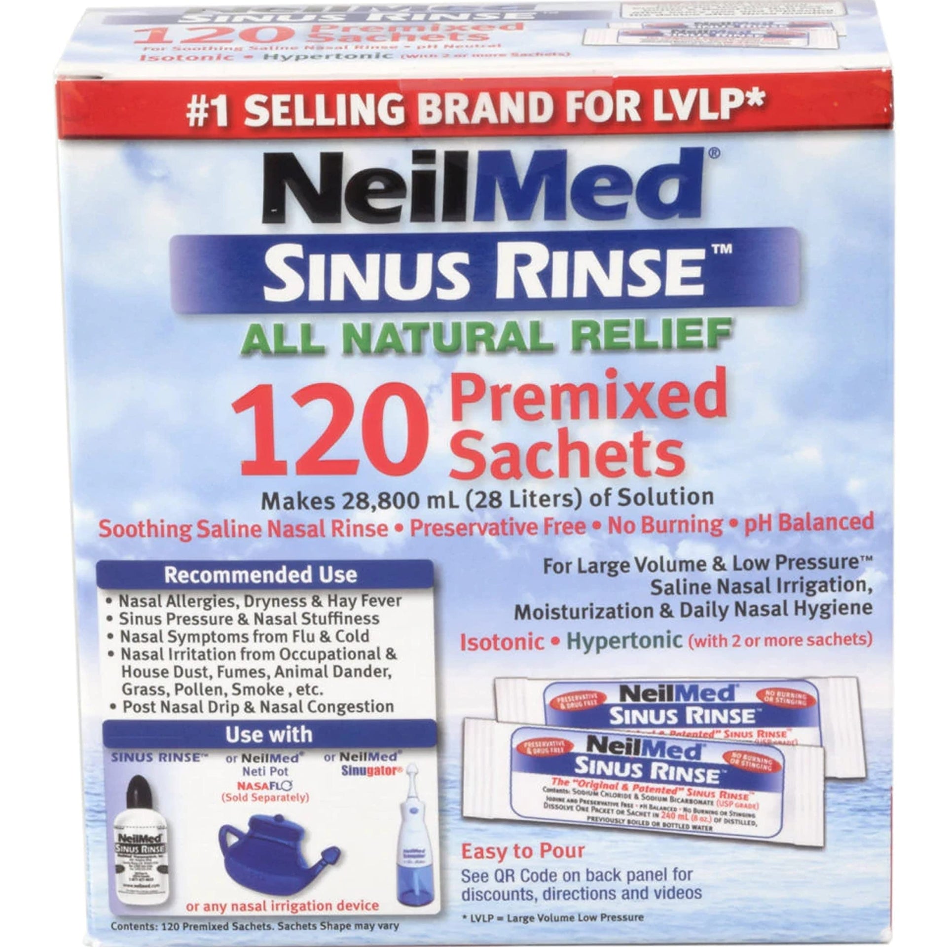 NeilMed's Sinus Rinse All Natural Pre-Mixed Hypertonic Packets 120 Count