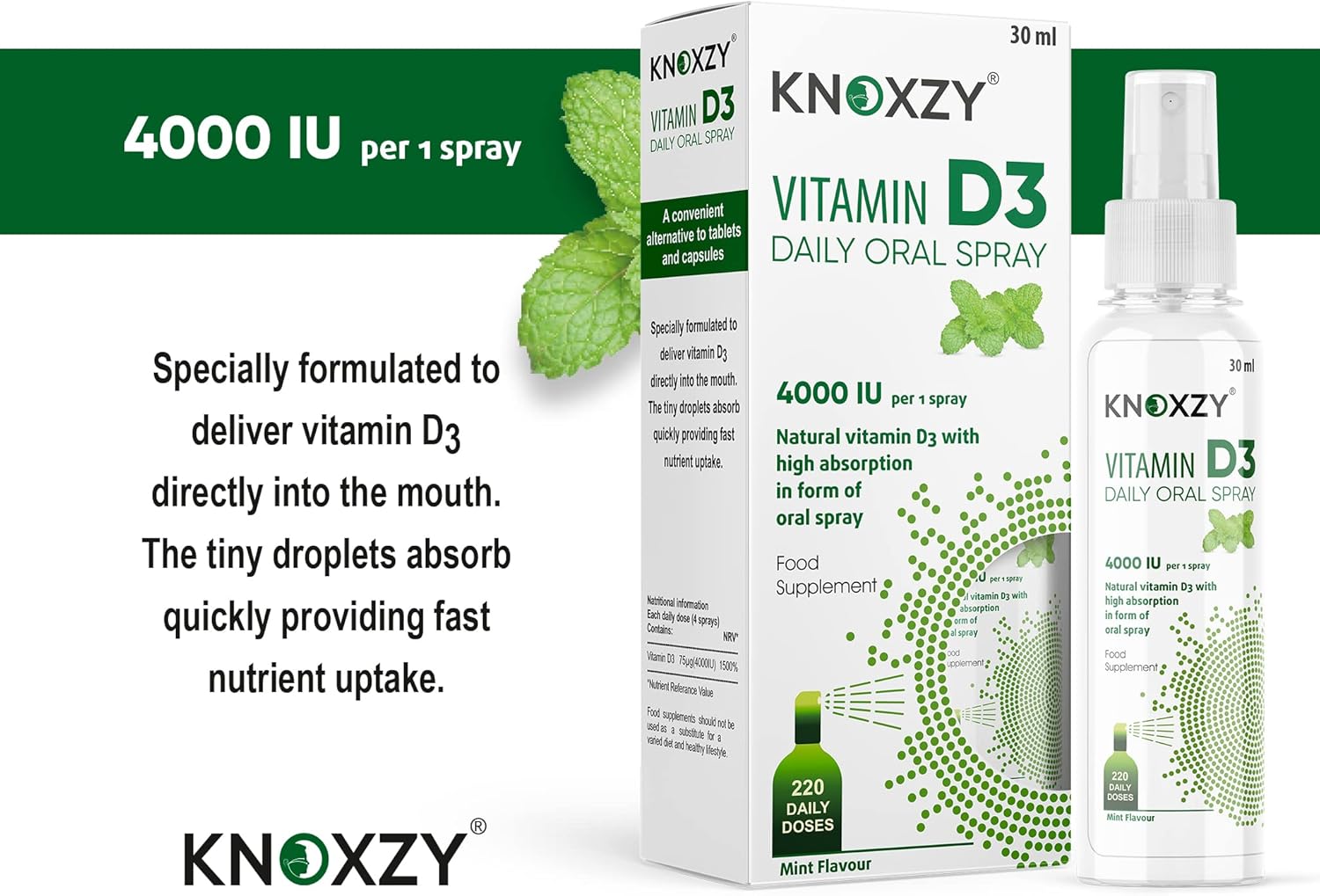 KNOXZY Vitamin D3 Spray 4000 IU