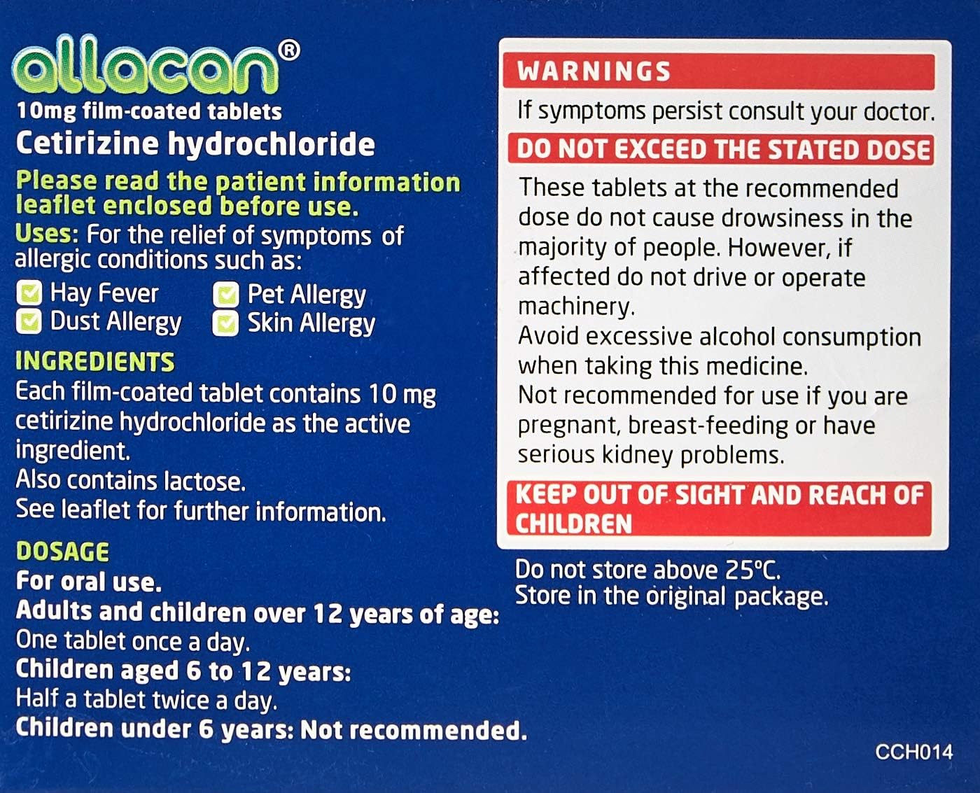 Allacan Cetirizine Hydrochloride 10MG Film Coated 30 Tablets
