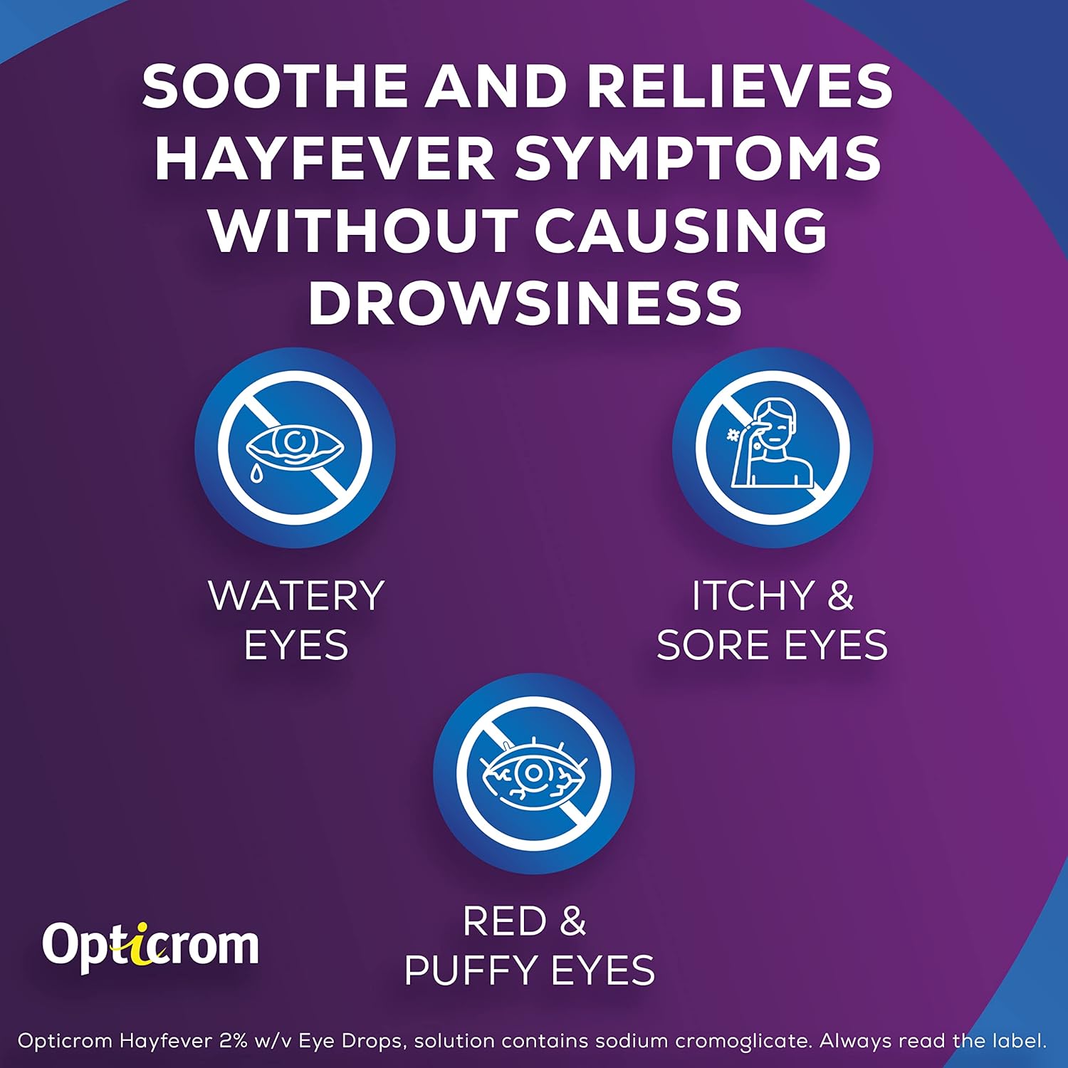 Opticrom Hayfever 2% w/v Eye Drops Solution, Anti-Allergy Relief for Itchy and Irritated Eyes -  1 x 10 ml