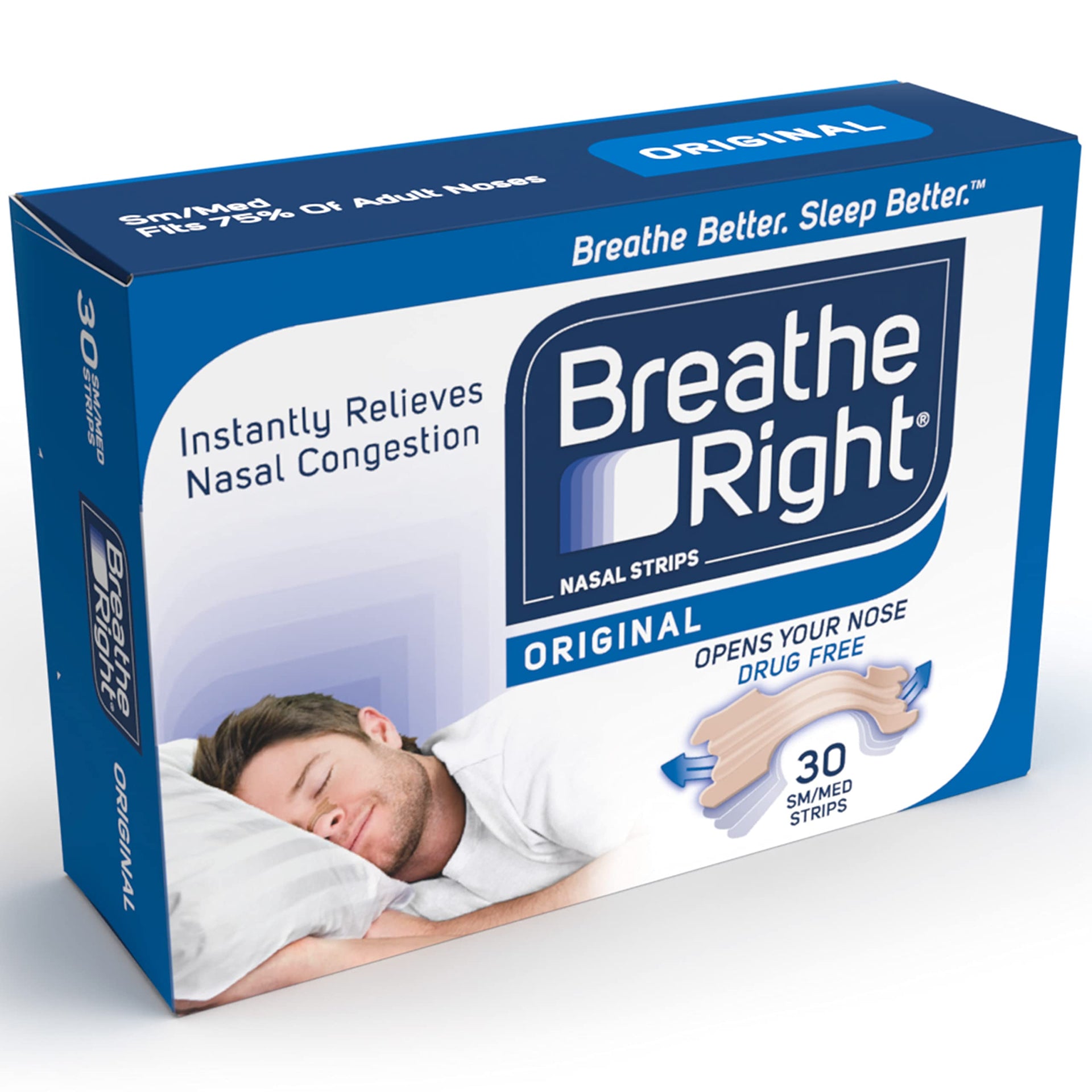 Breathe Right Nasal Strips Original Small/Medium 30s | Instantly Relieves Nasal Congestion | Helps Reduce Snoring