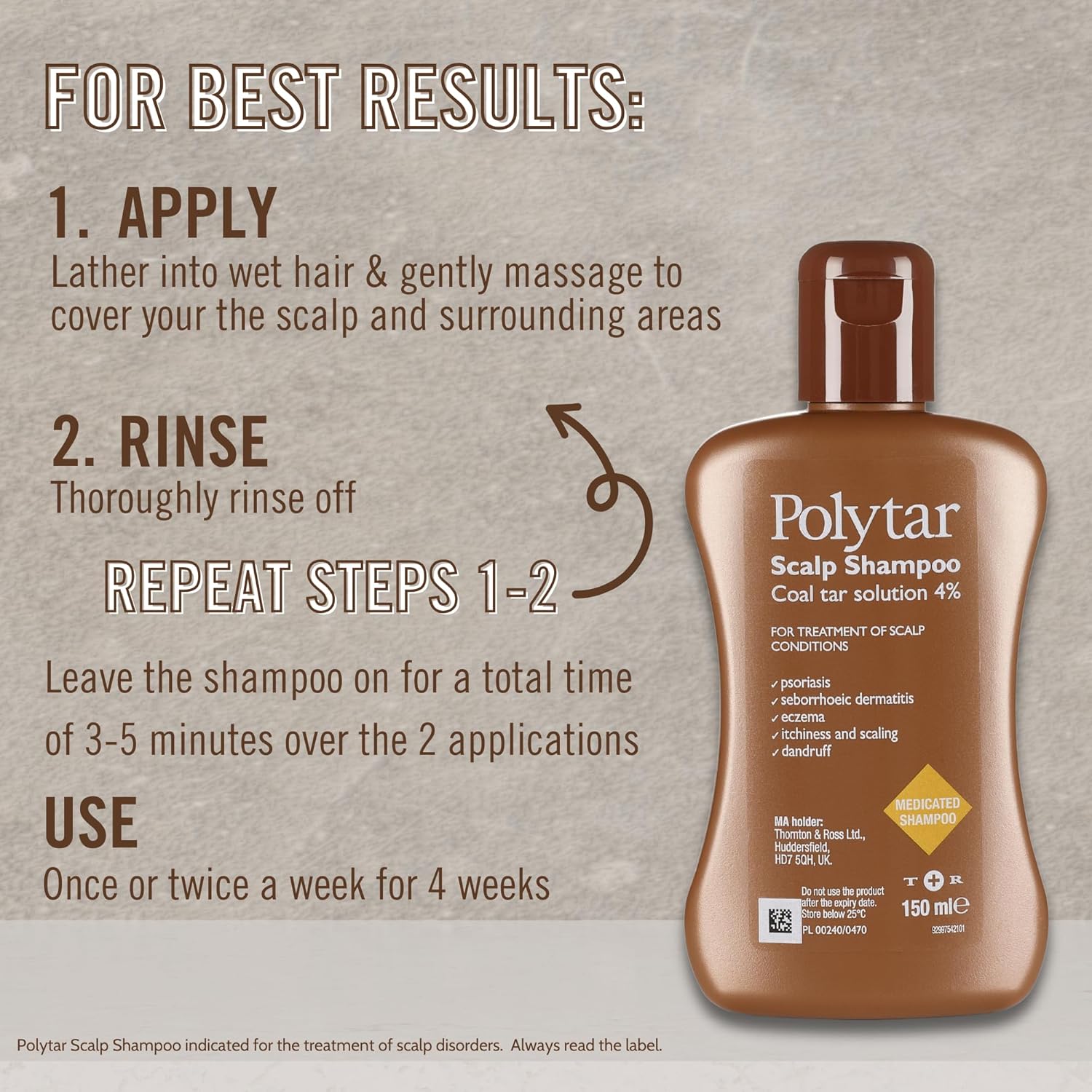Polytar Scalp Shampoo 150 ml | Treats Psoriasis, Seborrhoeic Dermatitis, Eczema, and Dandruff