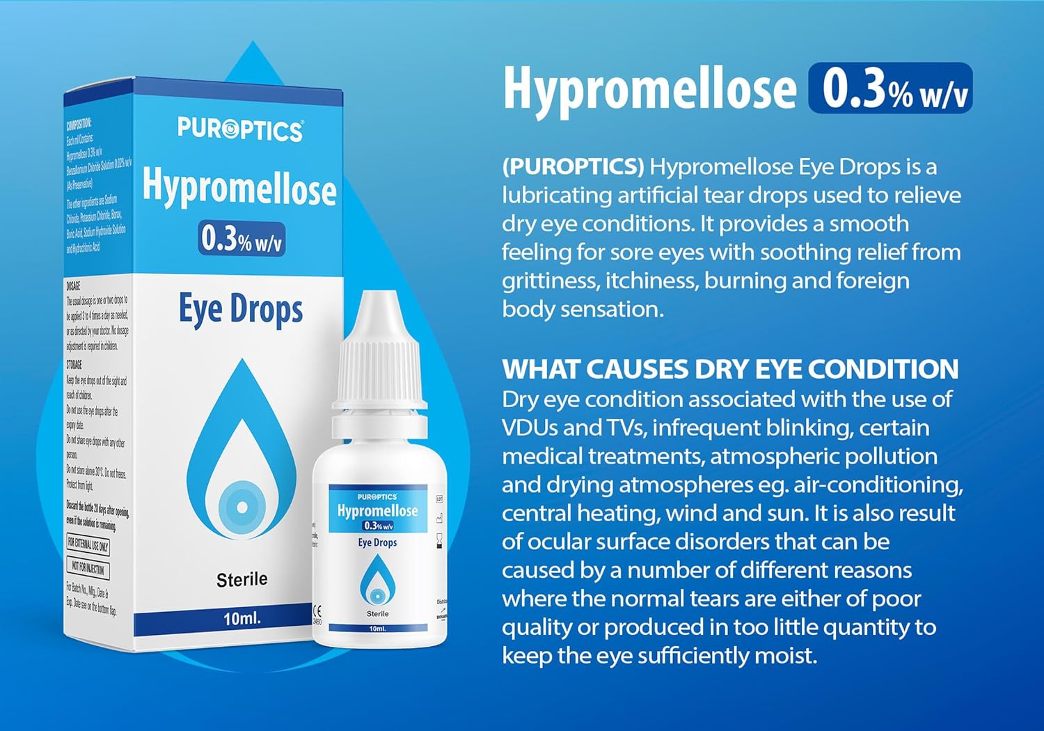 Puroptics Hypromellose 0.3% Eye Drops for Dry Eyes - Itchy Eye Treatment