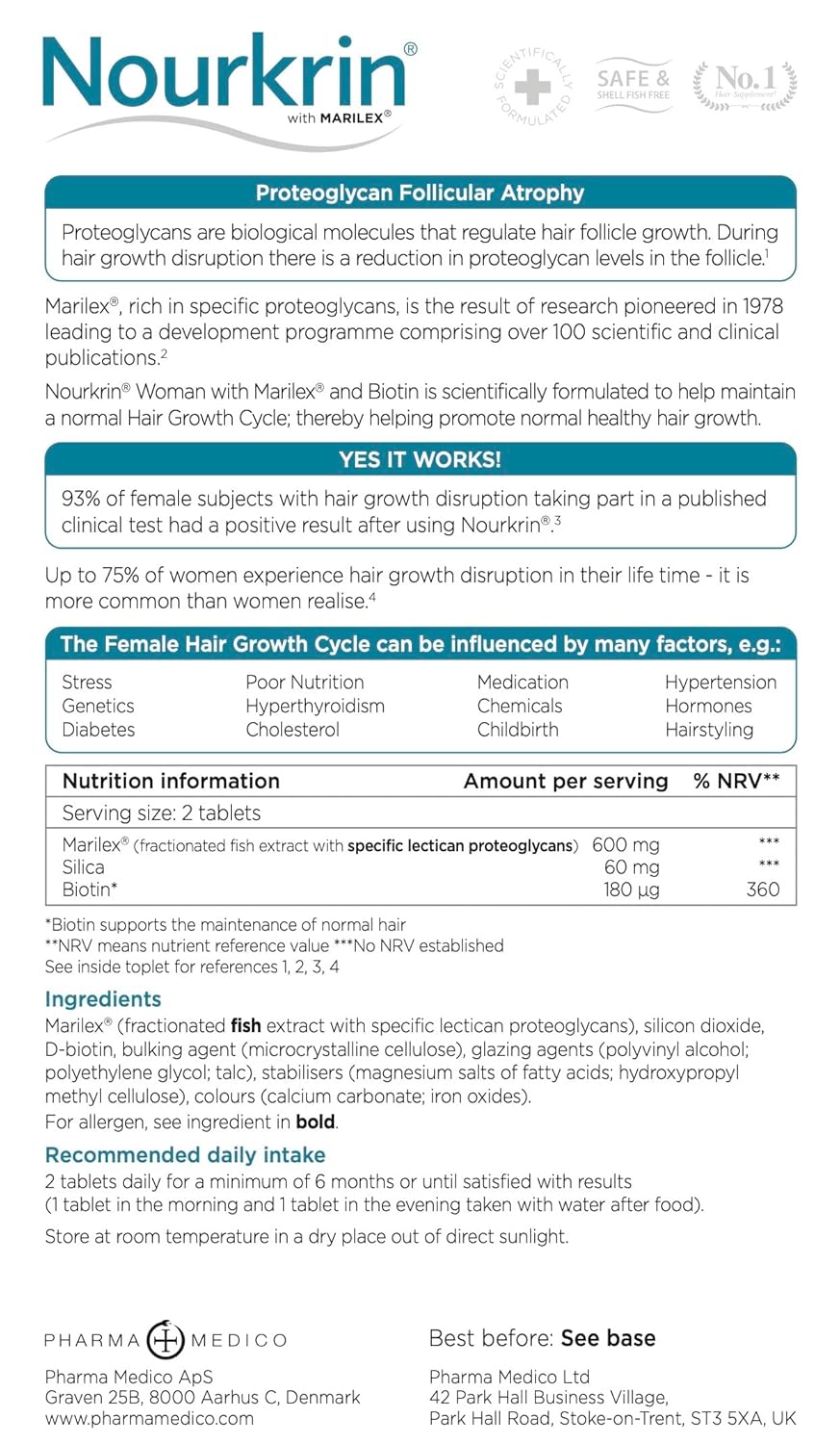 Nourkrin Woman for Healthy Hair Growth food supplement with Marilex, biotin and silica 180 tablet pack (3 month supply)