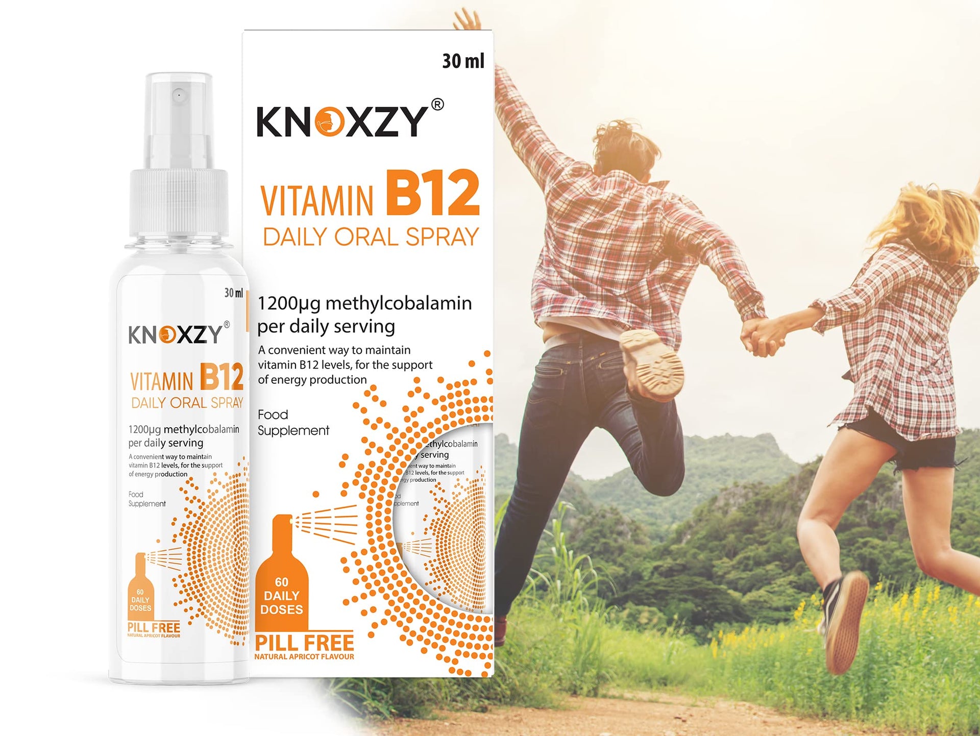 KNOXZY Vitamin B12 Oral Spray – 1,200 IU, 30ml Apricot Flavour