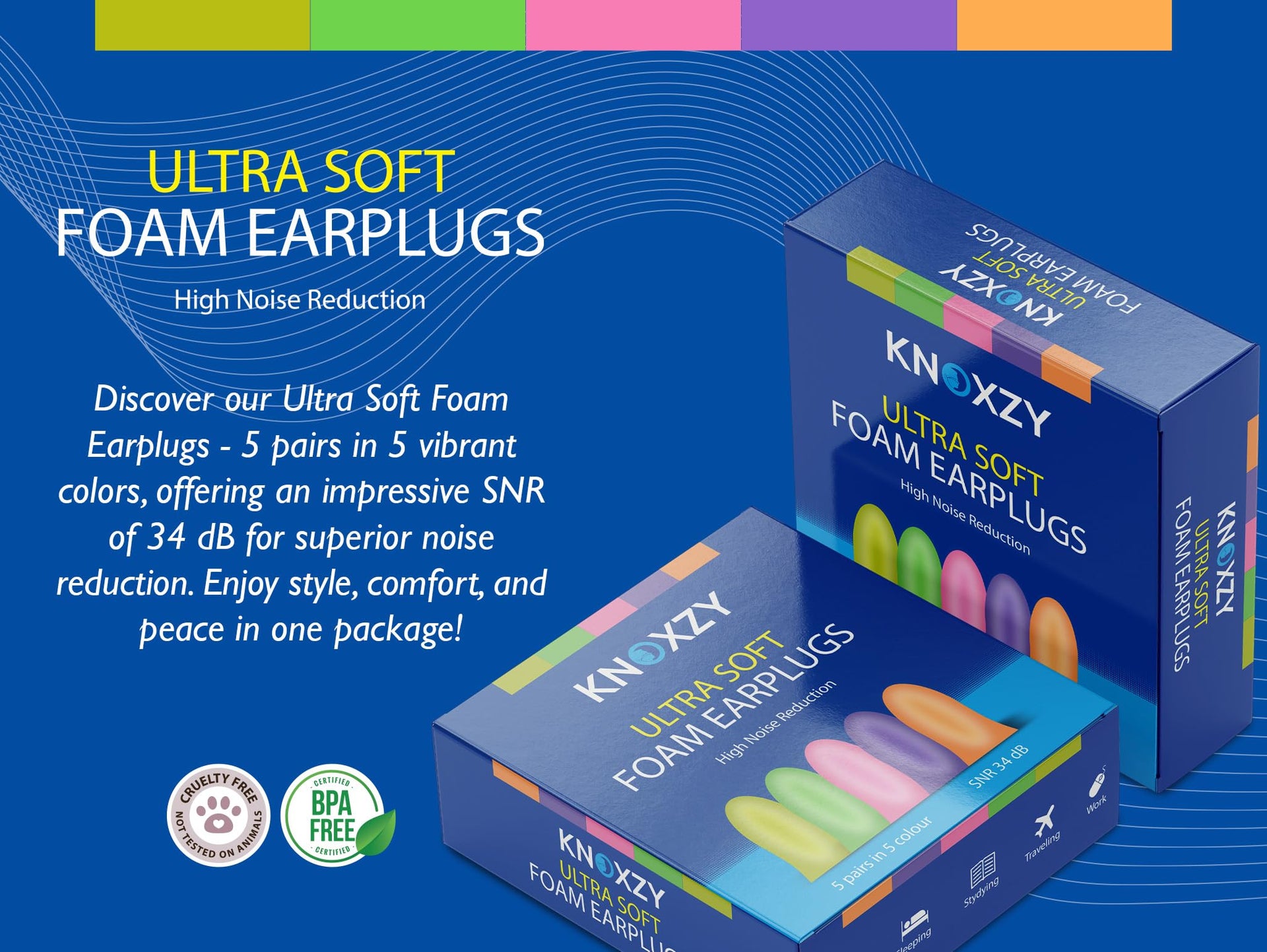 KNOXZY Ultra Soft Foam Ear Plugs – 34dB SNR, 10 Pairs for Sleeping