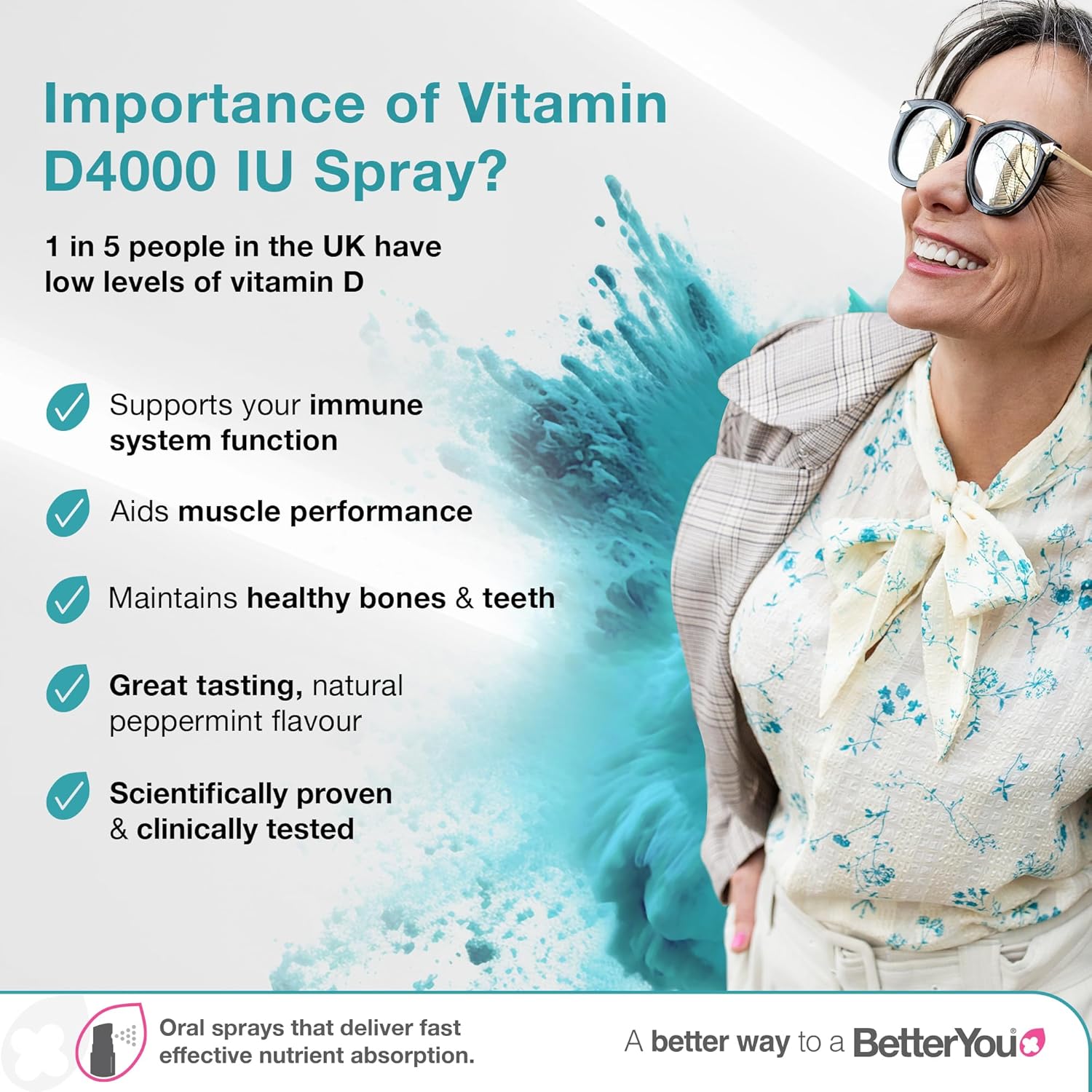 BetterYou Vitamin D 4000 IU Daily Oral Spray 3-month Supply Natural Peppermint Flavour
