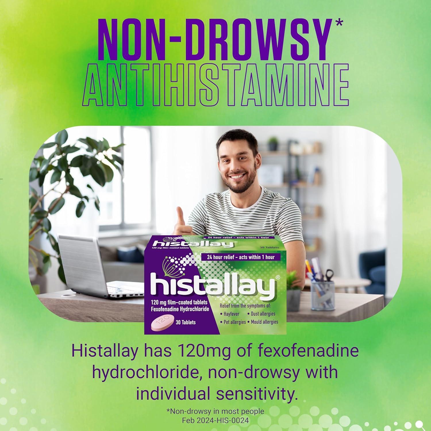 Histallay Hayfever & Allergy Relief 120mg Fexofenadine 30 Tablets Antihistamine 24hr Relief