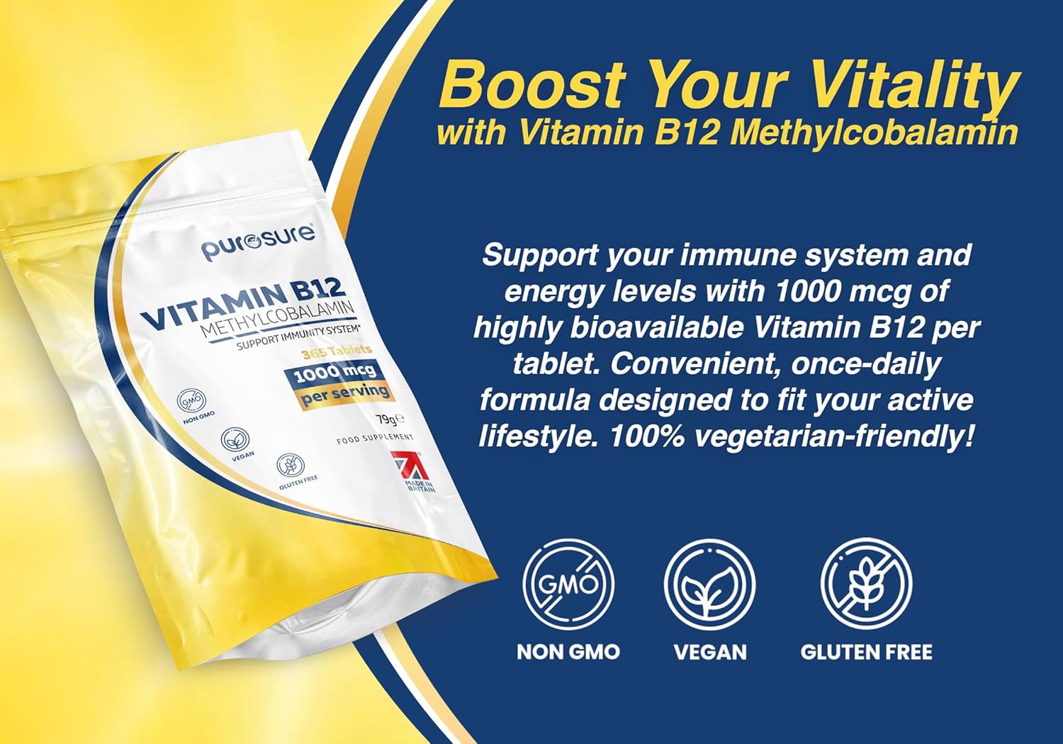 Purosure Vitamin B12 1000µg – 365 Vegan Tablets
