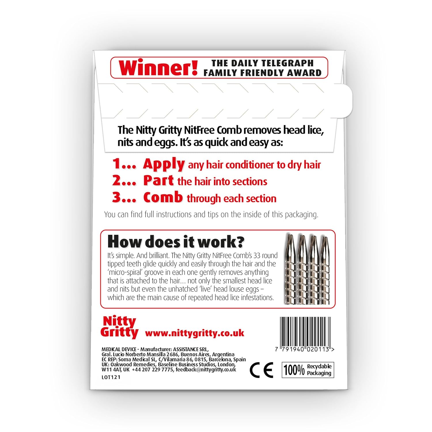 Nitty Gritty Nit Comb (Assorted Colors)