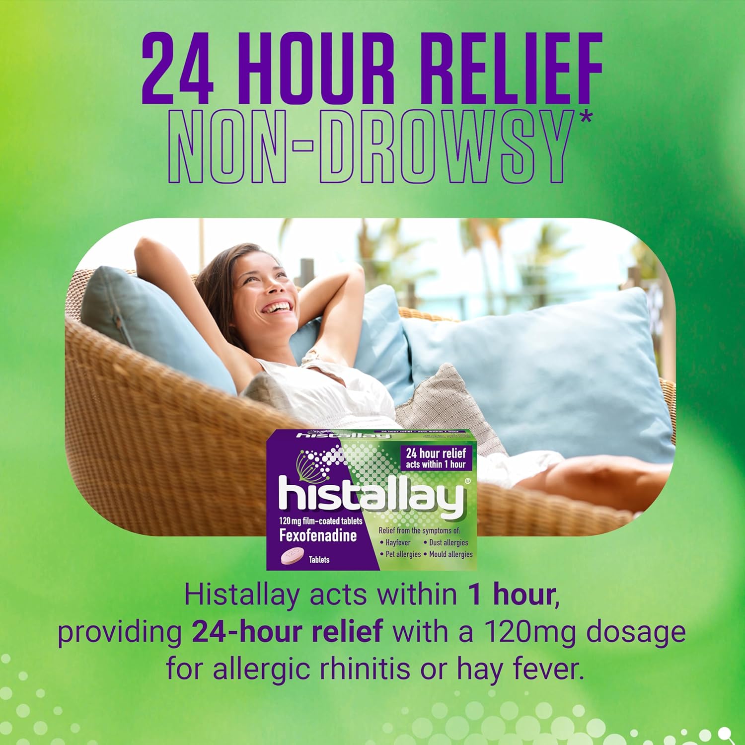 Histallay Hayfever & Allergy Relief 120mg Fexofenadine 30 Tablets Antihistamine 24hr Relief