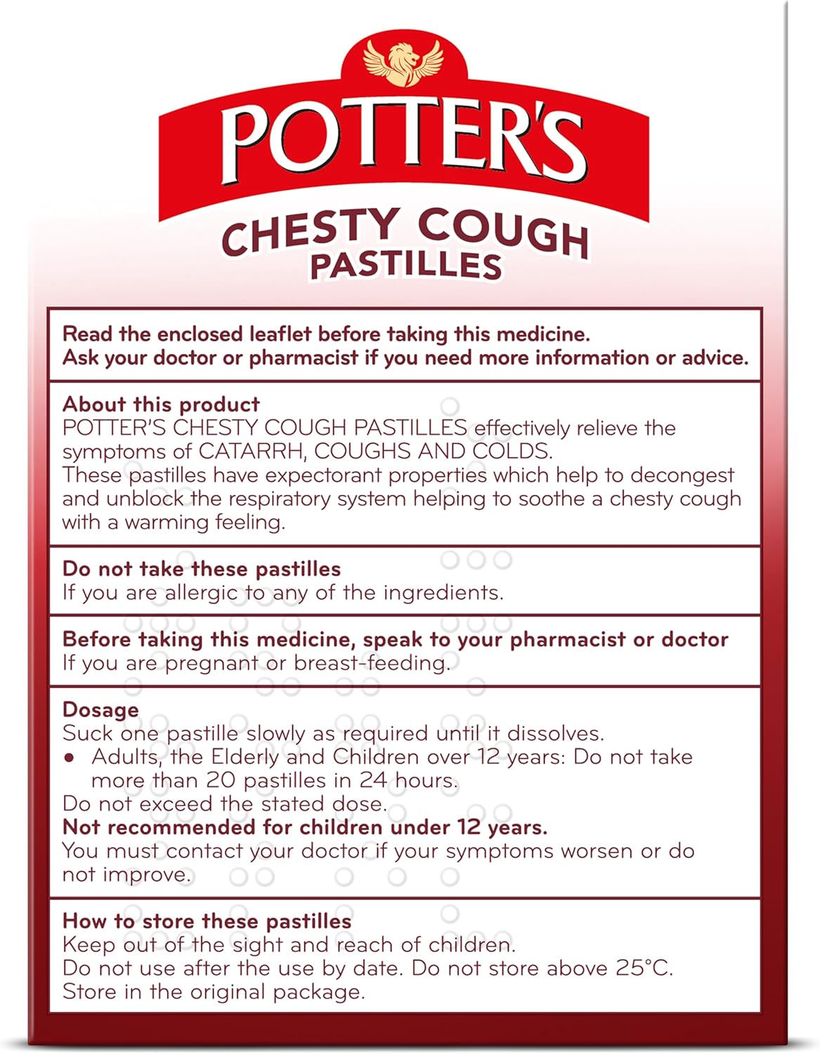 Potter's Chesty Cough Pastilles, Non-Drowsy, Pack of 20 (Packaging May Vary)