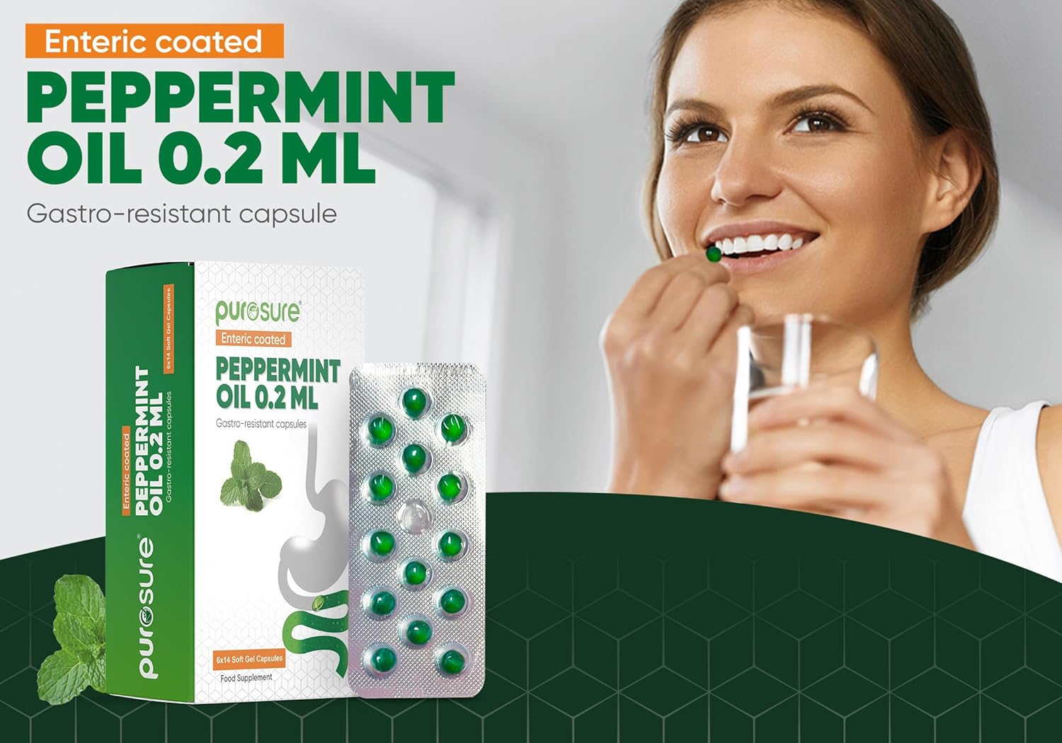 Purosure Peppermint Oil Capsules – 84 Enteric-Coated Softgels (0.2ml)