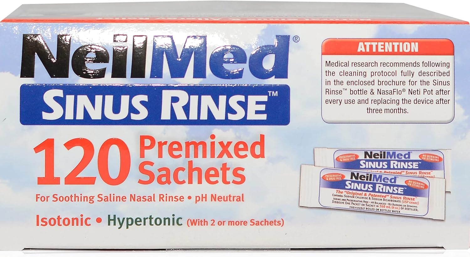 NeilMed Sinus Rinse, bustine ipertoniche premiscelate completamente naturali, confezione da 120