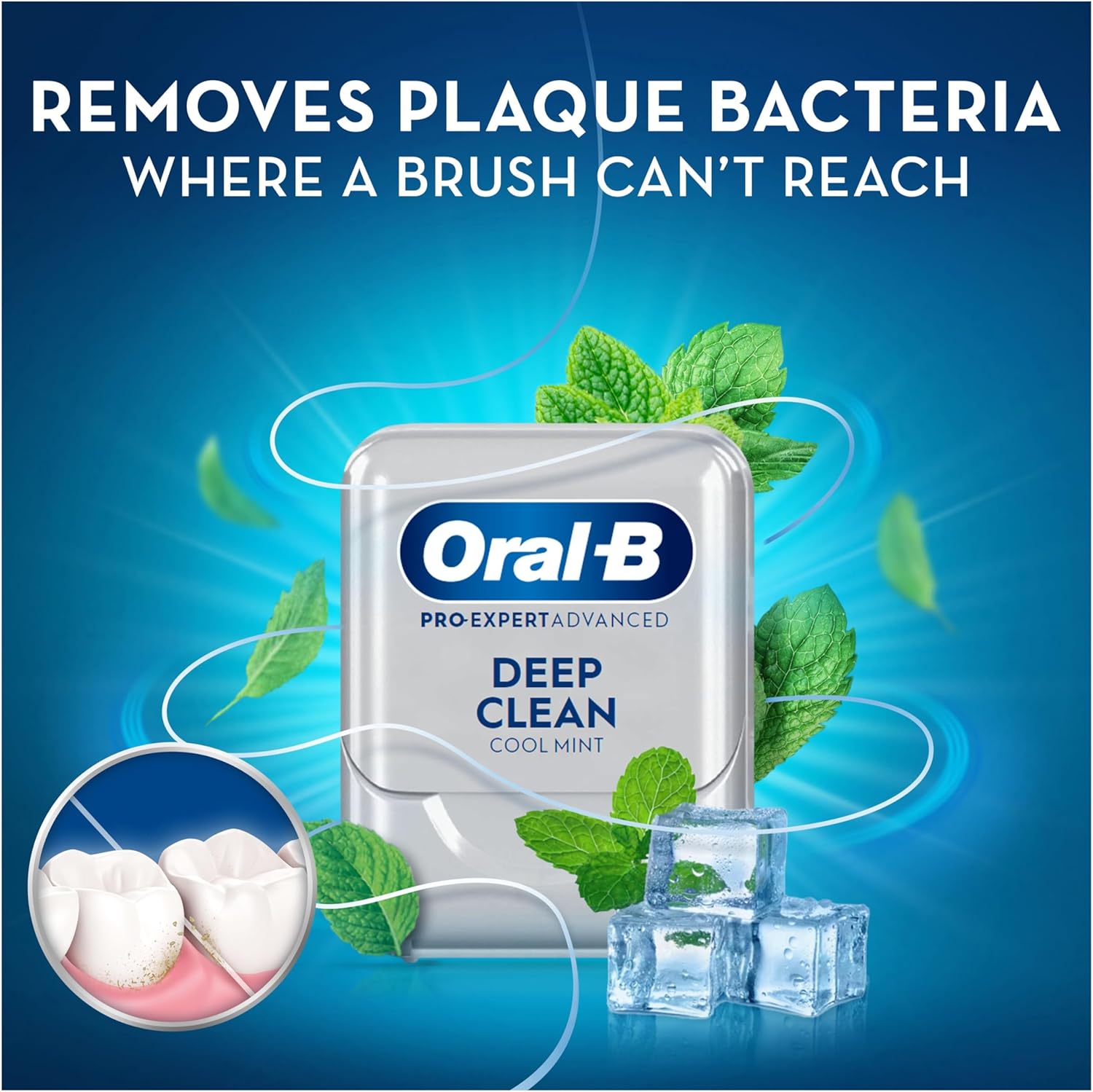 Oral-B Pro-Expert Advanced Waxed Dental Floss - Deep Clean - Cool Mint Flavour Dental Tape - 50m