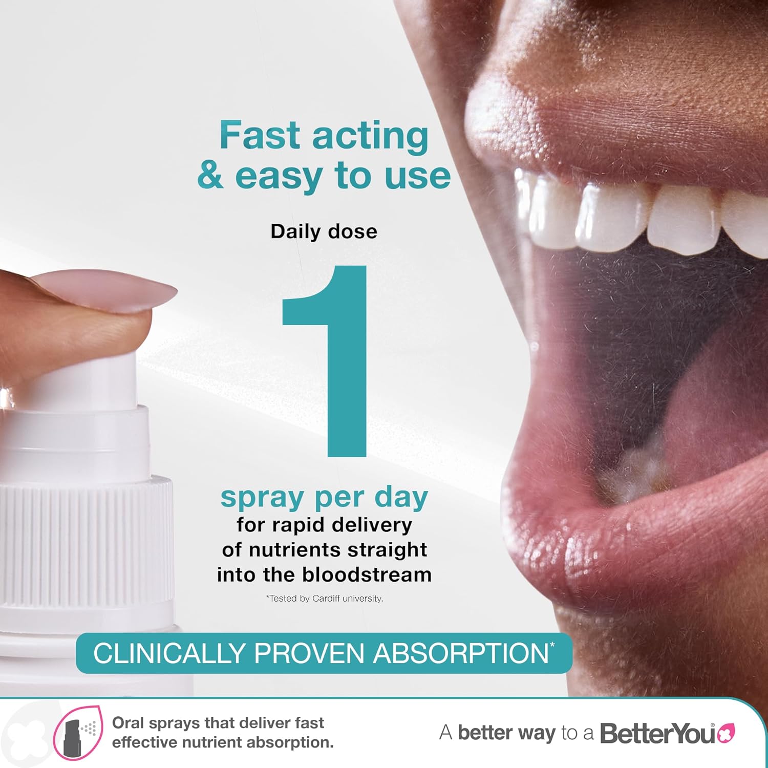 BetterYou Vitamin D 4000 IU Daily Oral Spray 3-month Supply Natural Peppermint Flavour