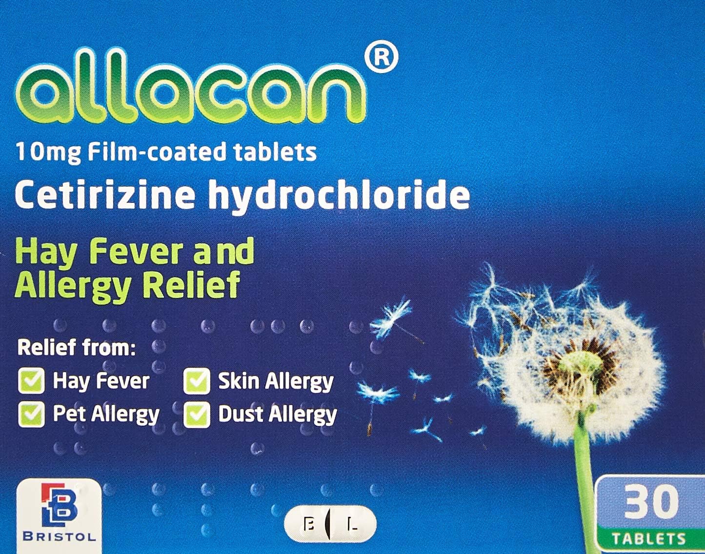Allacan Cetirizine Hydrochloride 10MG Film Coated 30 Tablets