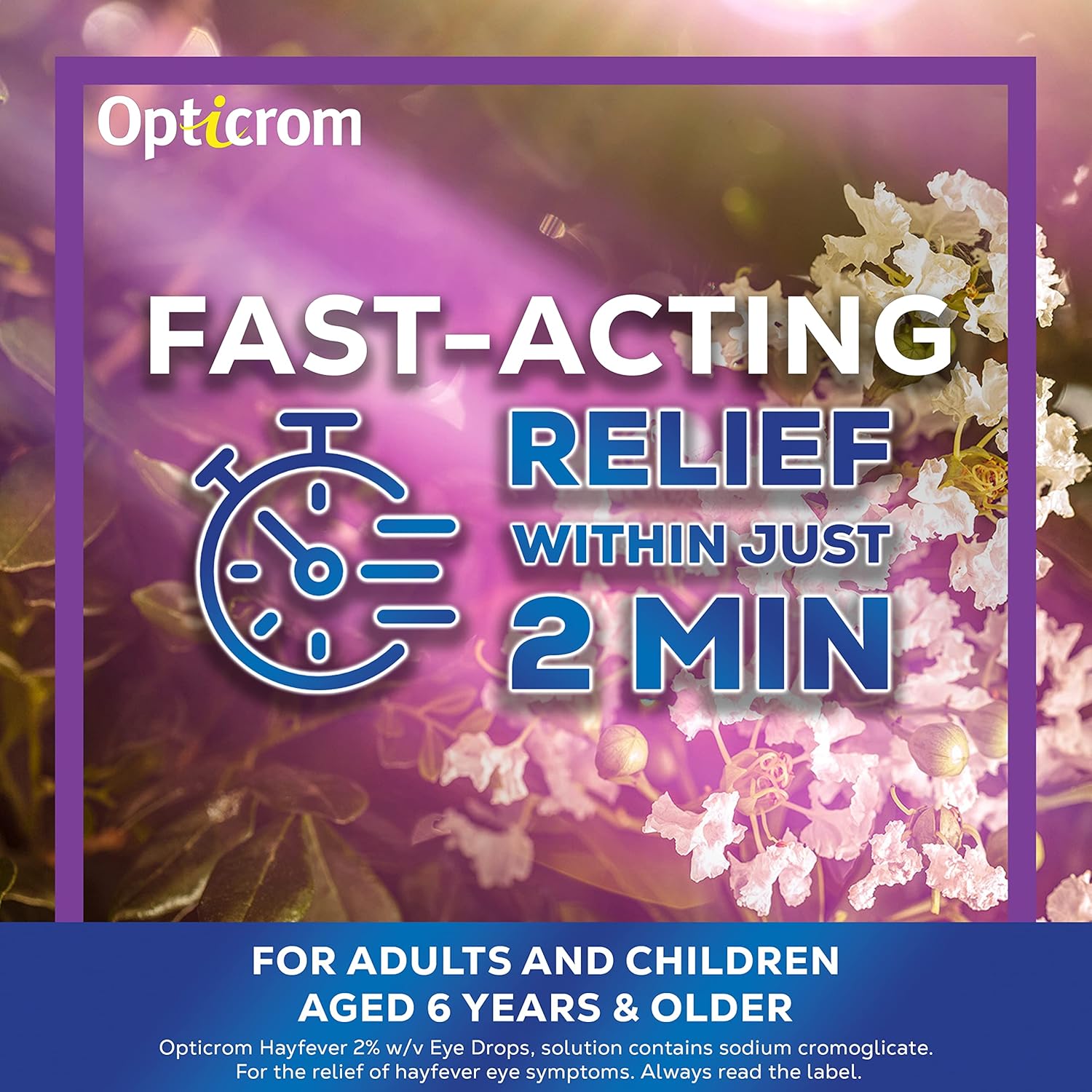 Opticrom Hayfever 2% w/v Eye Drops Solution, Anti-Allergy Relief for Itchy and Irritated Eyes -  1 x 10 ml