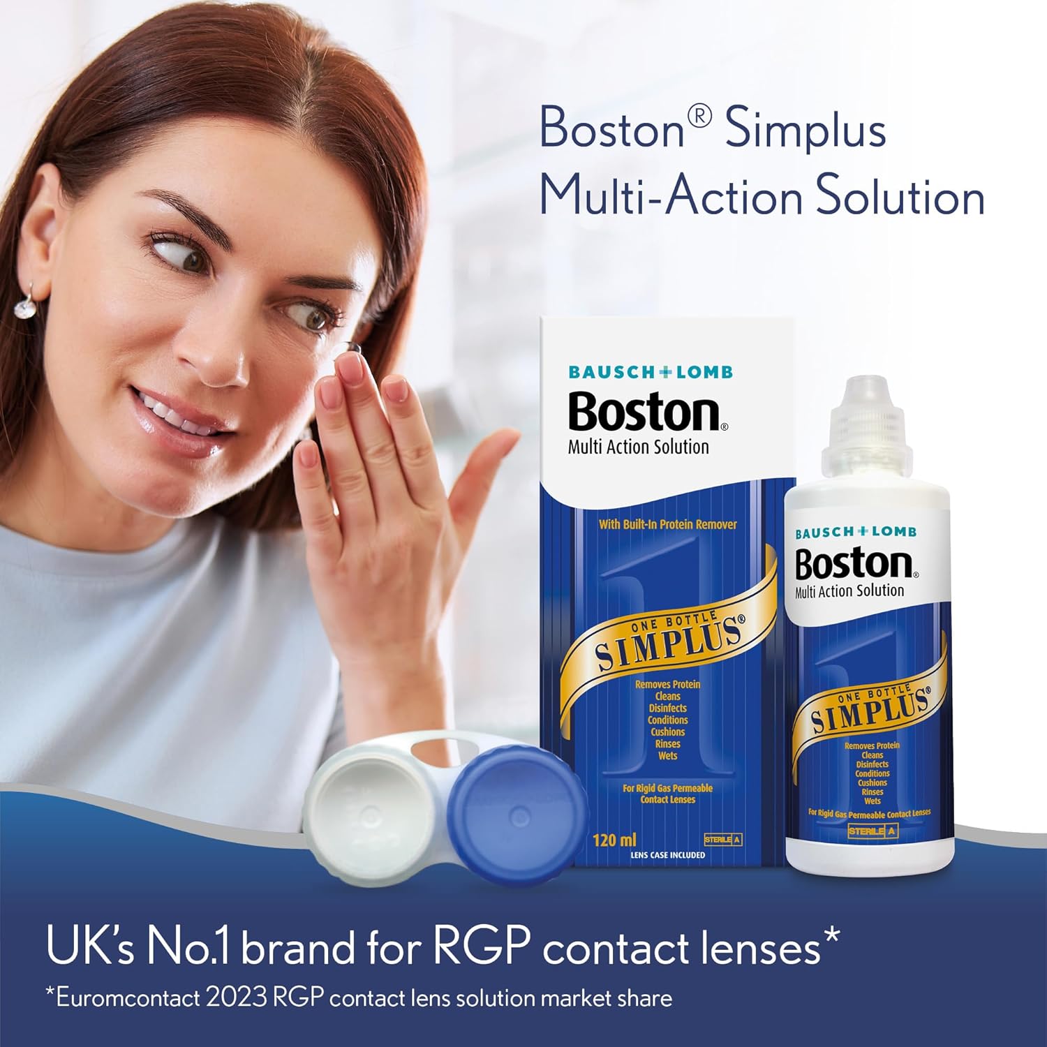 Boston Simplus Multi-Action Solution, 120ml Contact Lens Solution for Rigid Gas Permeable Contact Lenses - Clean, Disinfect, & Condition with Contact Lens Case