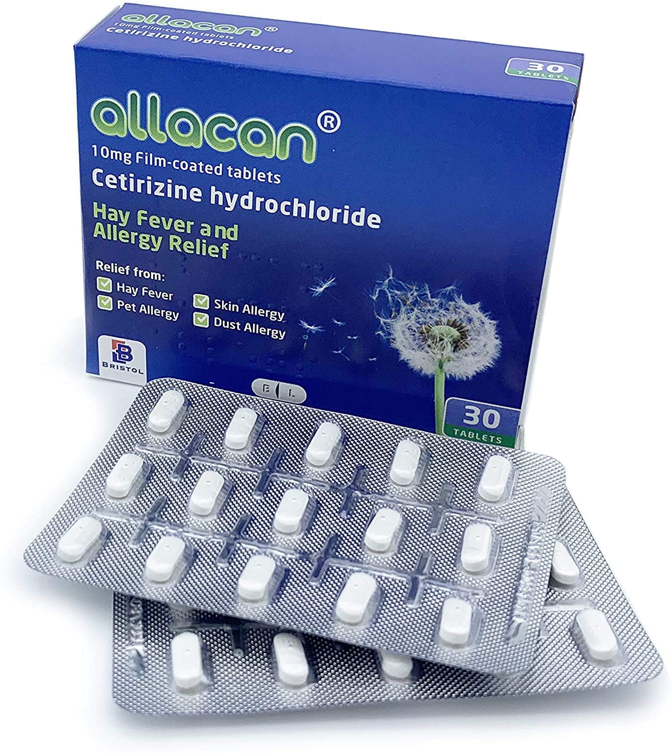 Allacan Cetirizine Hydrochloride 10MG Film Coated 30 Tablets