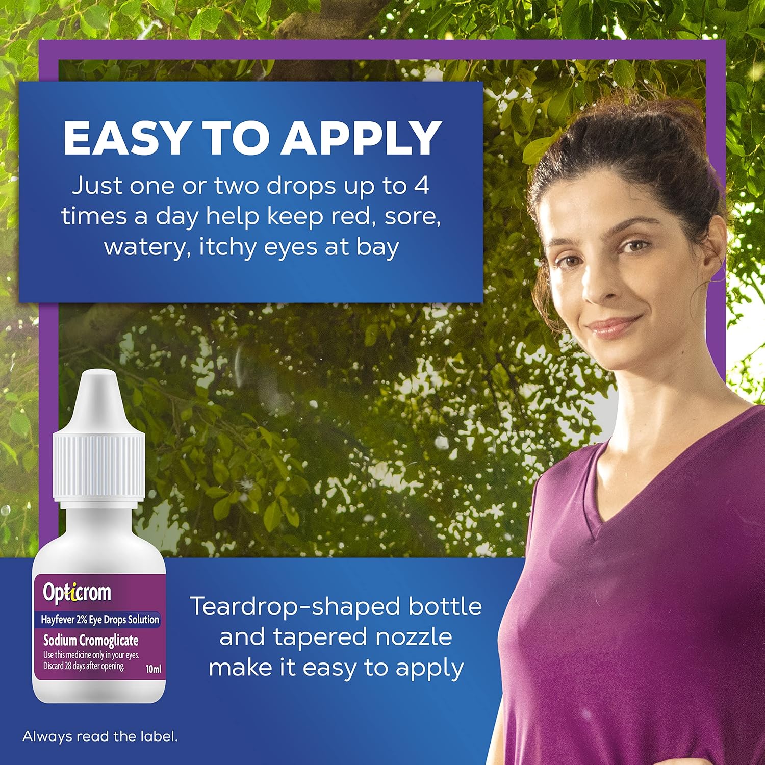 Opticrom Hayfever 2% w/v Eye Drops Solution, Anti-Allergy Relief for Itchy and Irritated Eyes -  1 x 10 ml