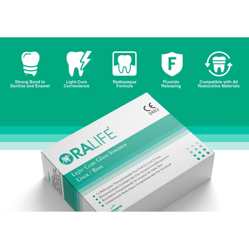 ORALIFE Light Glass Ionomer Liner/Base Cement Kit – Powder & Liquid with Mixing Tools