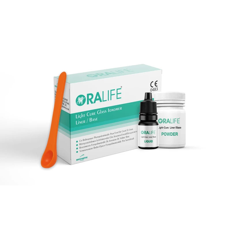 ORALIFE Light Glass Ionomer Liner/Base Cement Kit – Powder & Liquid with Mixing Tools