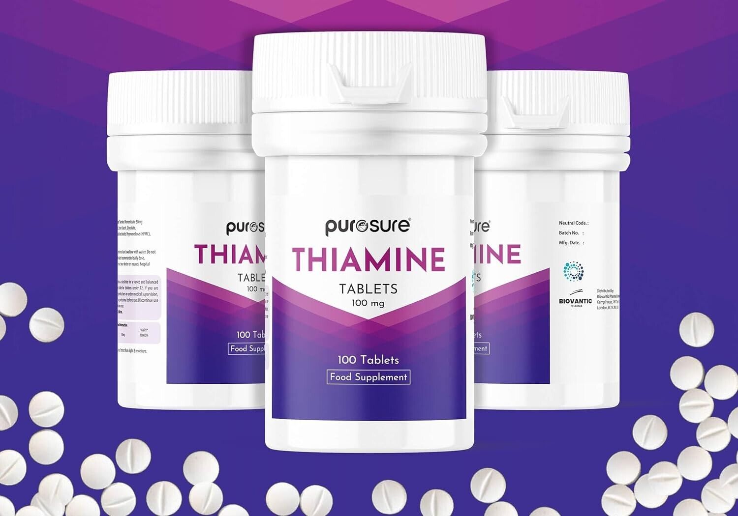 Vitamin B1 Thiamine Tablets 100mg - 100 Food Supplement High Strength Tablets