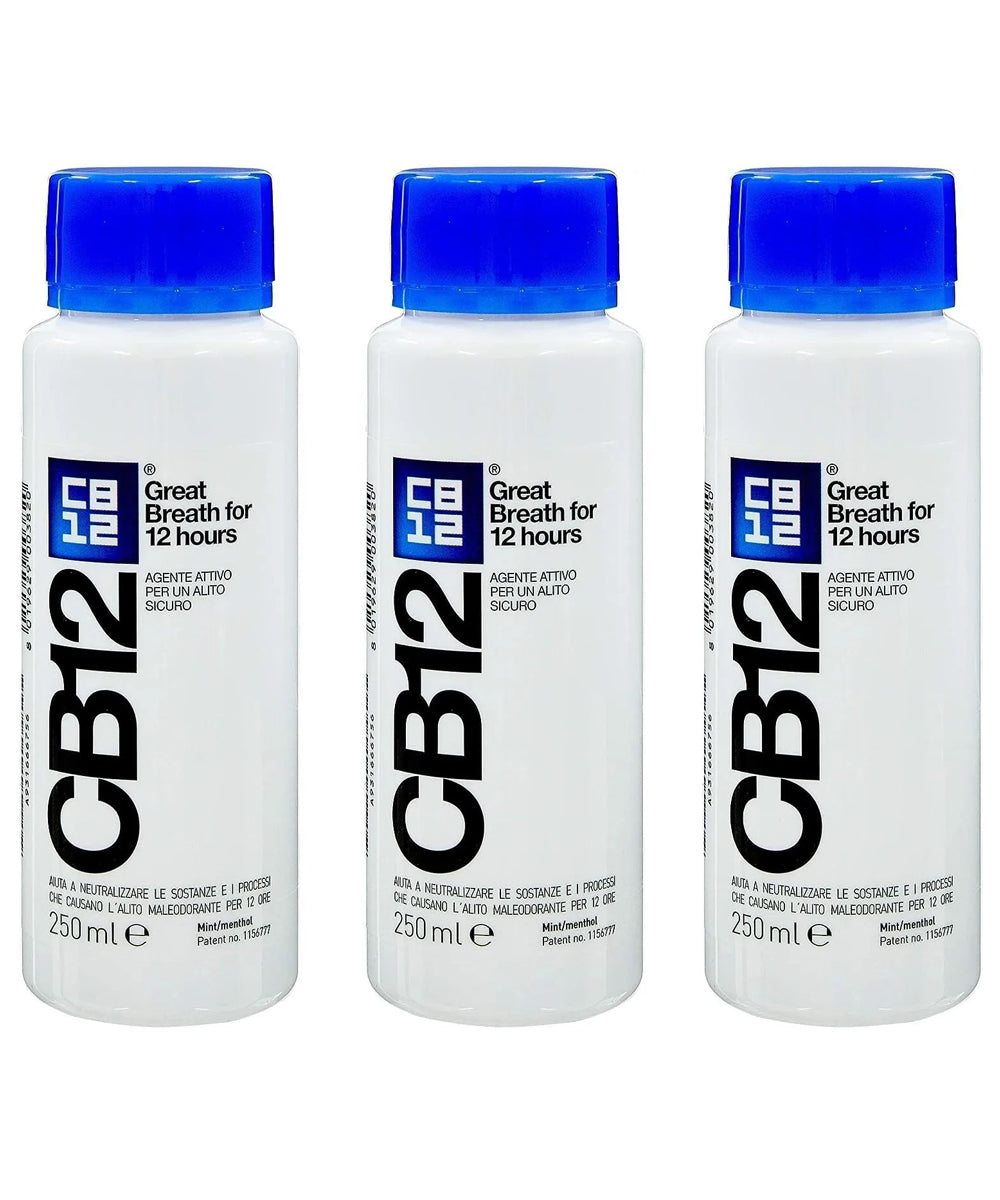 CB12 Mouth Wash Bad Breath Mint Flavour 250ml - Pack of 3 Alcohol Free