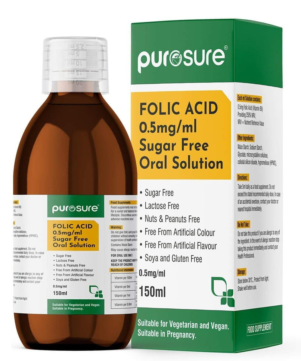 Purosure Folic Acid Liquid 150ml Sugar Free Oral Solution - 0.5G/ML Folic Acid